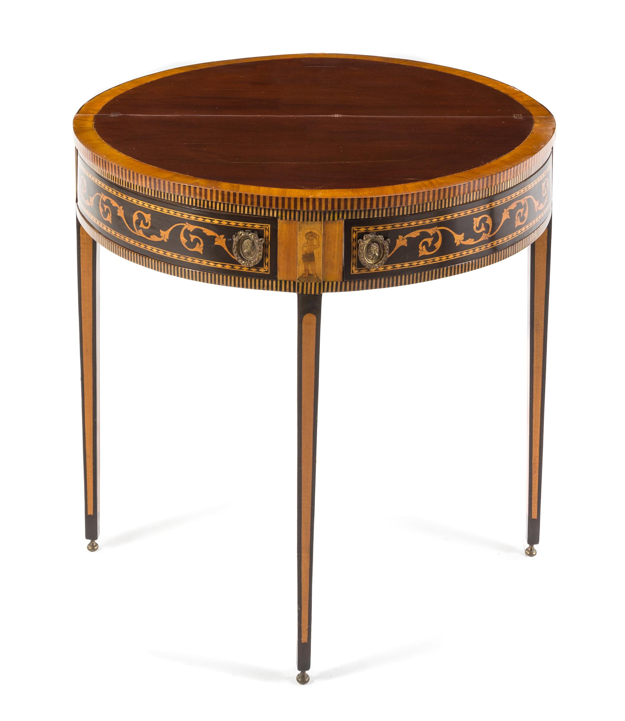 A Continental Marquetry Flip-Top Game Table Height 31 x width 32 x depth 16 inches (closed). — 19TH/20TH CENTURY