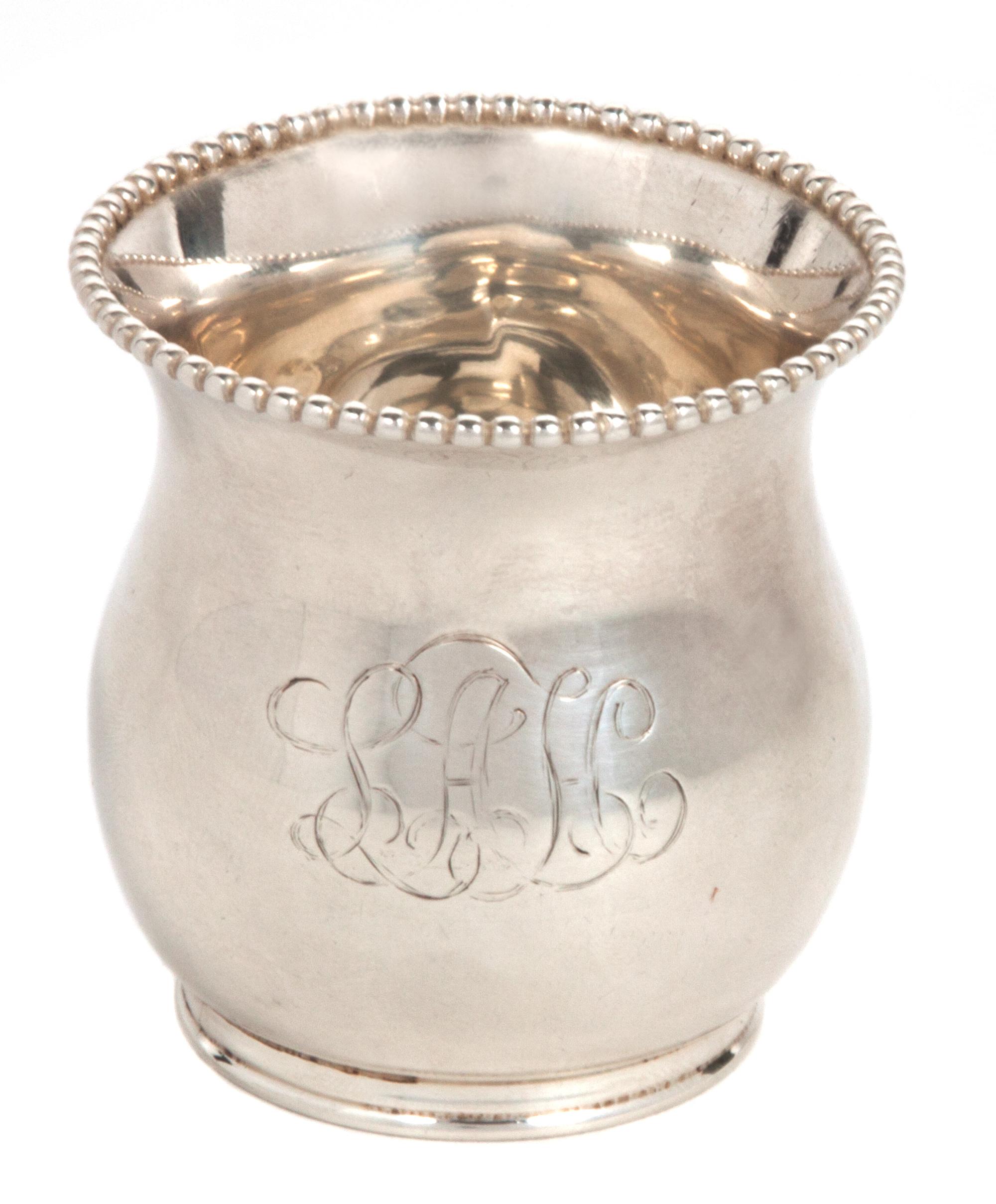 An American Sterling Vase, Wilcox, Co., Meriden, CT, with beaded rim, monogrammed.