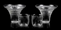 A Pair of Lalique Glasses and a Pair of Shot Glasses Height of tallest 3 1/8 inches.