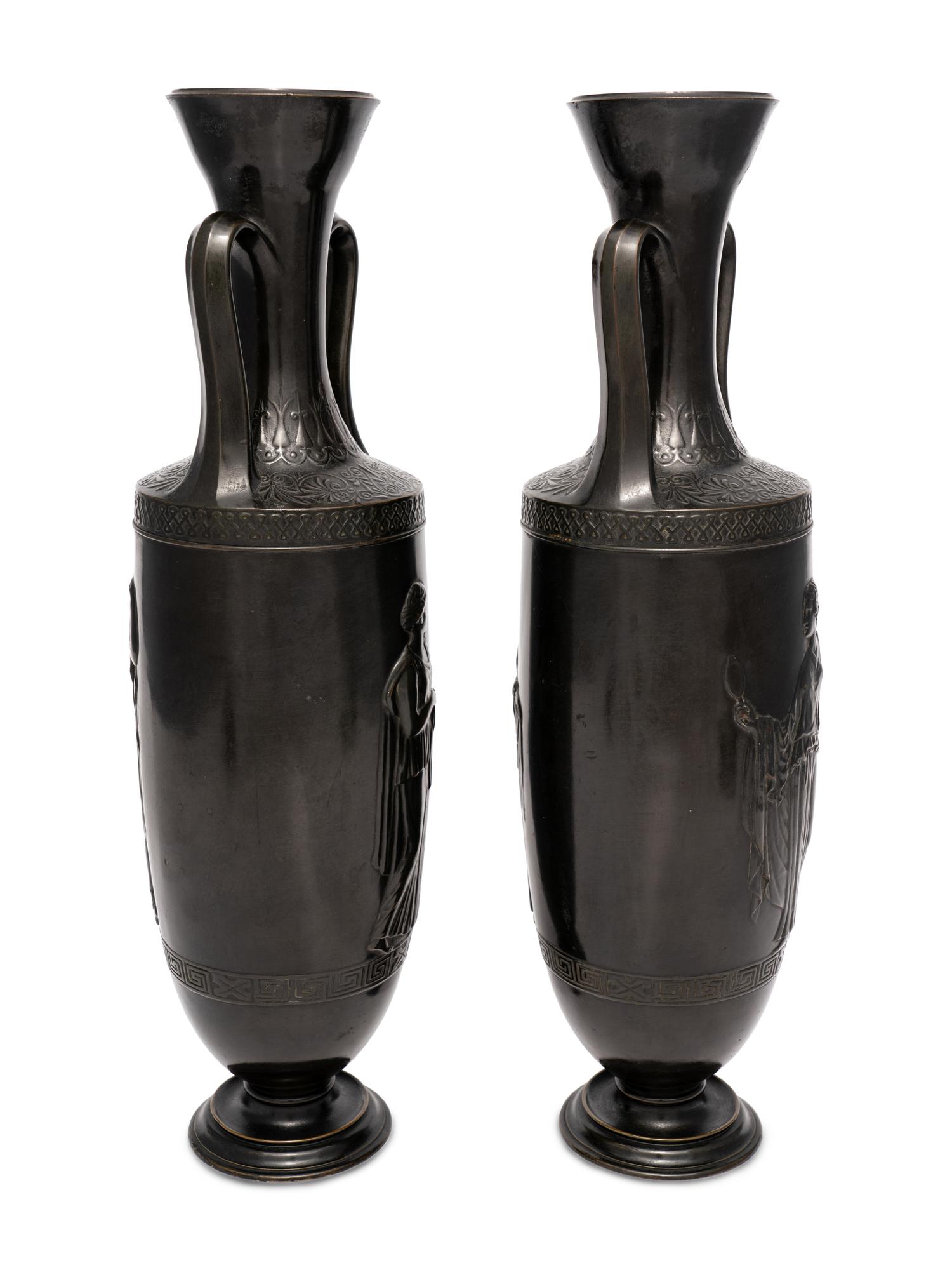A Pair of Attic Style Bronze Vases