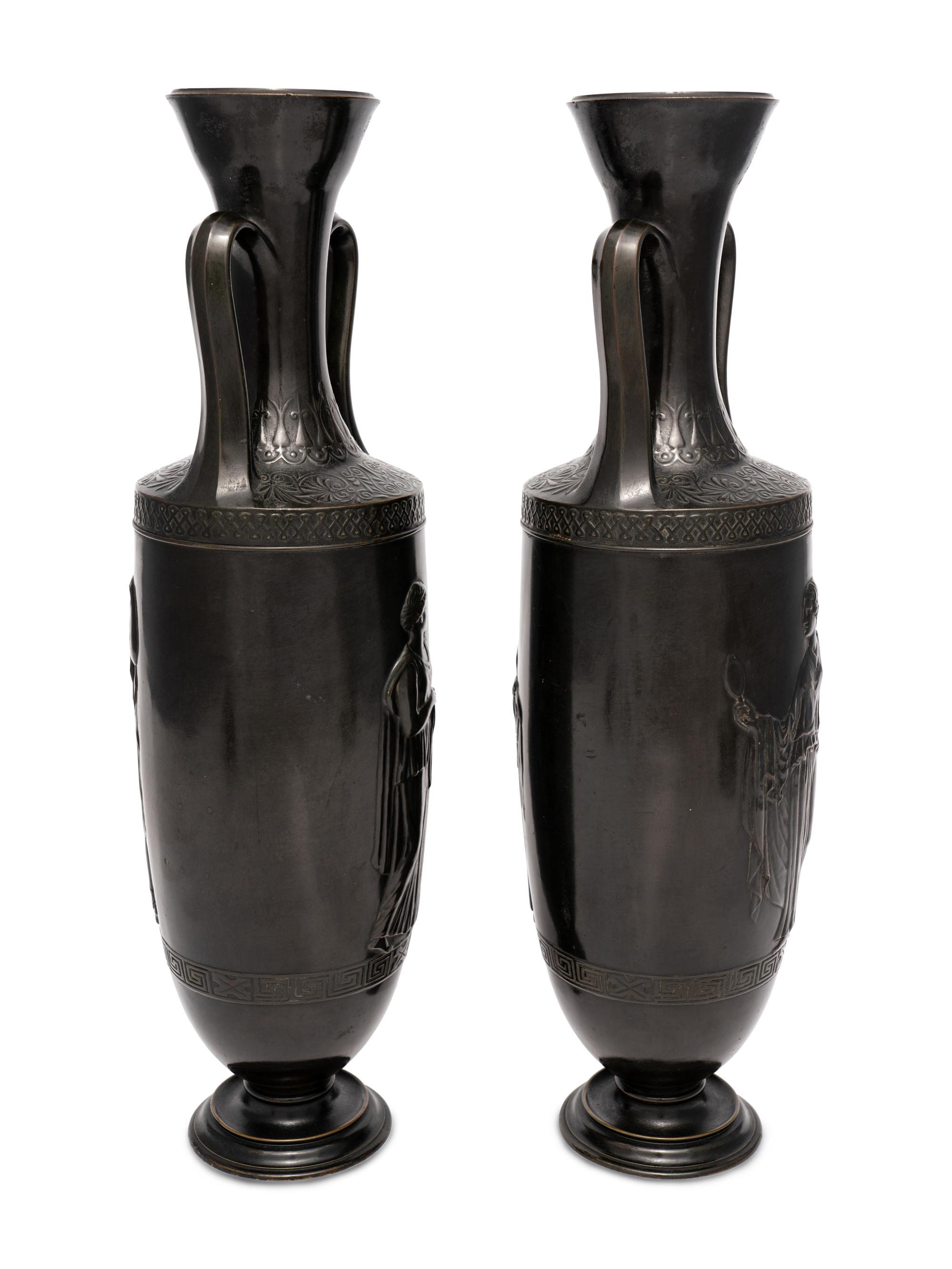 A Pair of Attic Style Bronze Vases