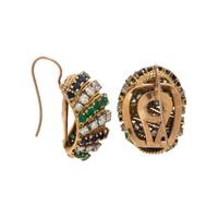 YELLOW GOLD, DIAMOND, EMERALD AND SAPPHIRE EARRINGS