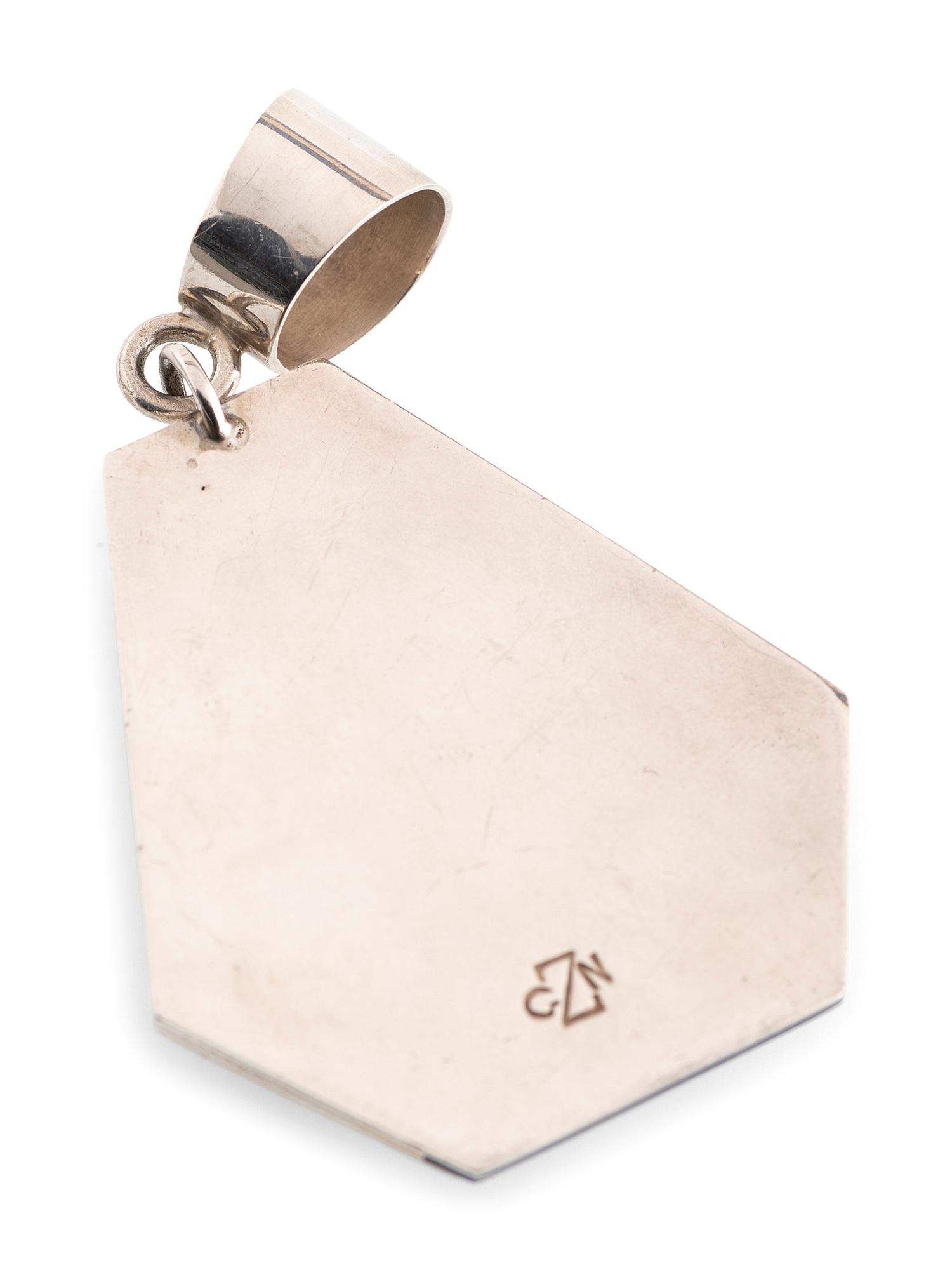 Silver Pendant, with Coral, Sugilite, and Lapis Inlay
