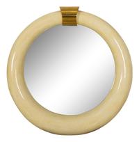 A Mid-Century Tesselated Bone and Brass Circular Mirror