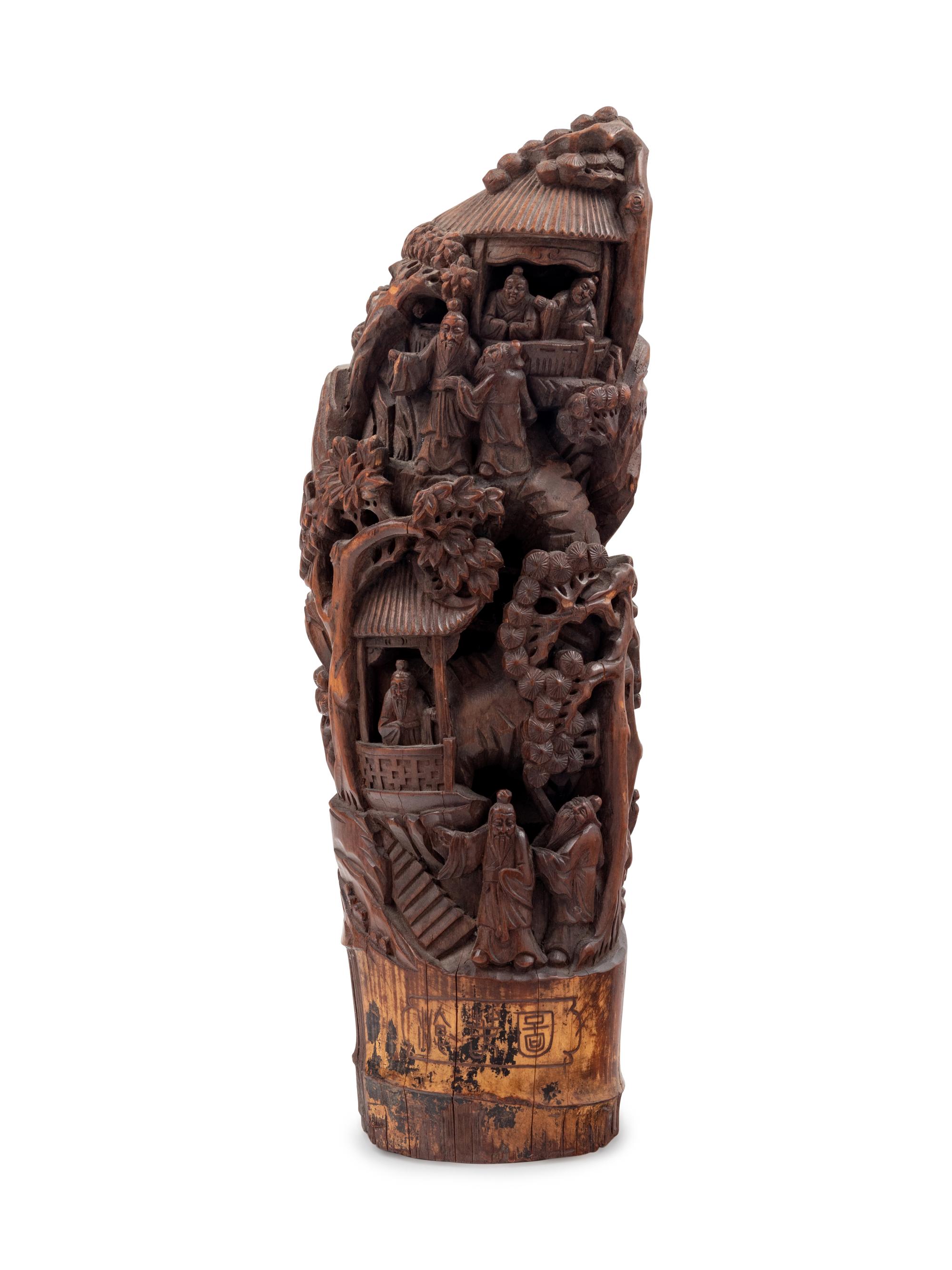 A Large Chinese Bamboo Root Carving