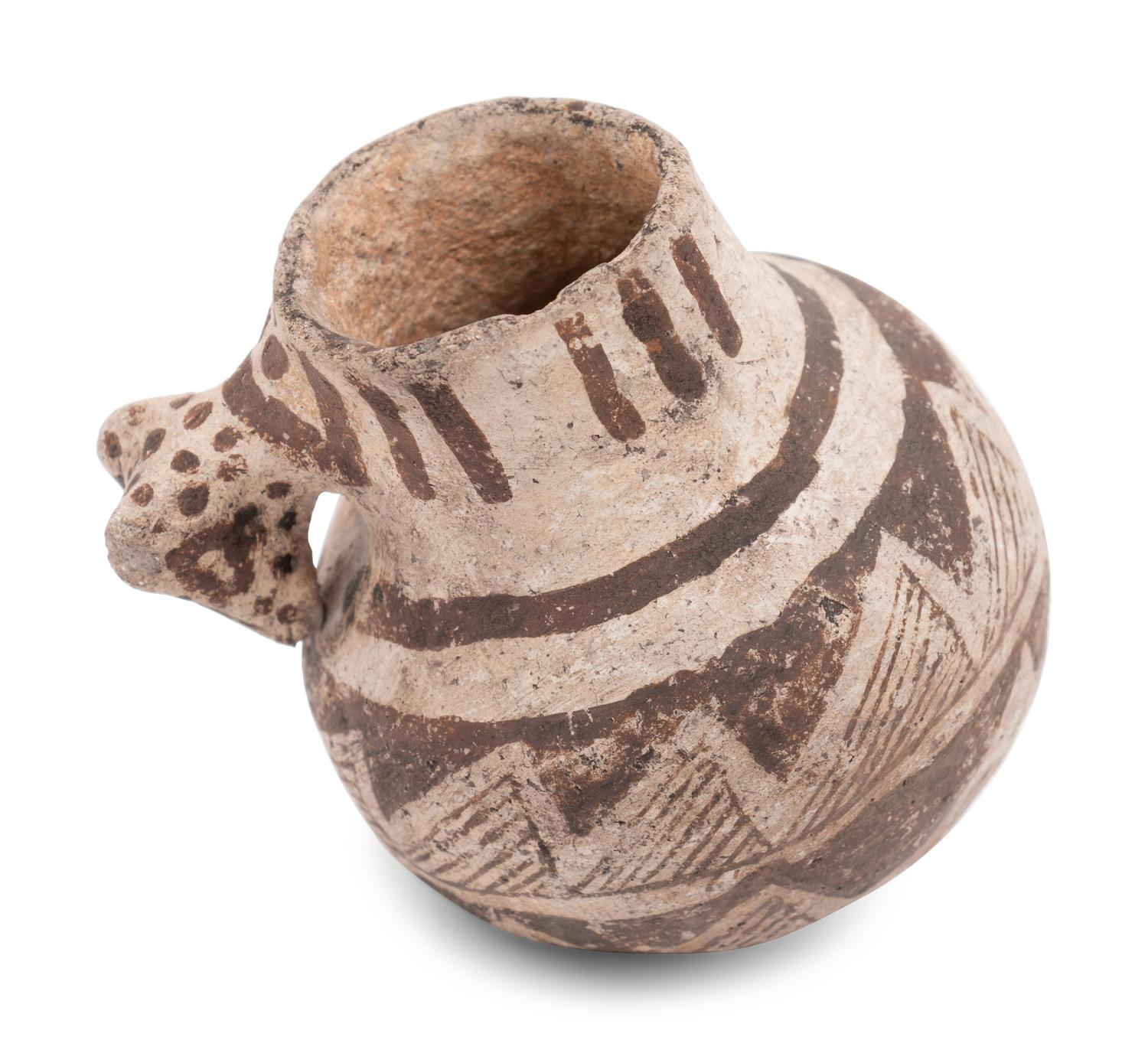 Tularosa Black-on-White Miniature Pottery Pitcher, with Duck Effigy