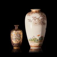 Two Japanese Enameled Satsuma-Type Cabinet Vases, Kinkozan Workshop, Meiji to Taisho period