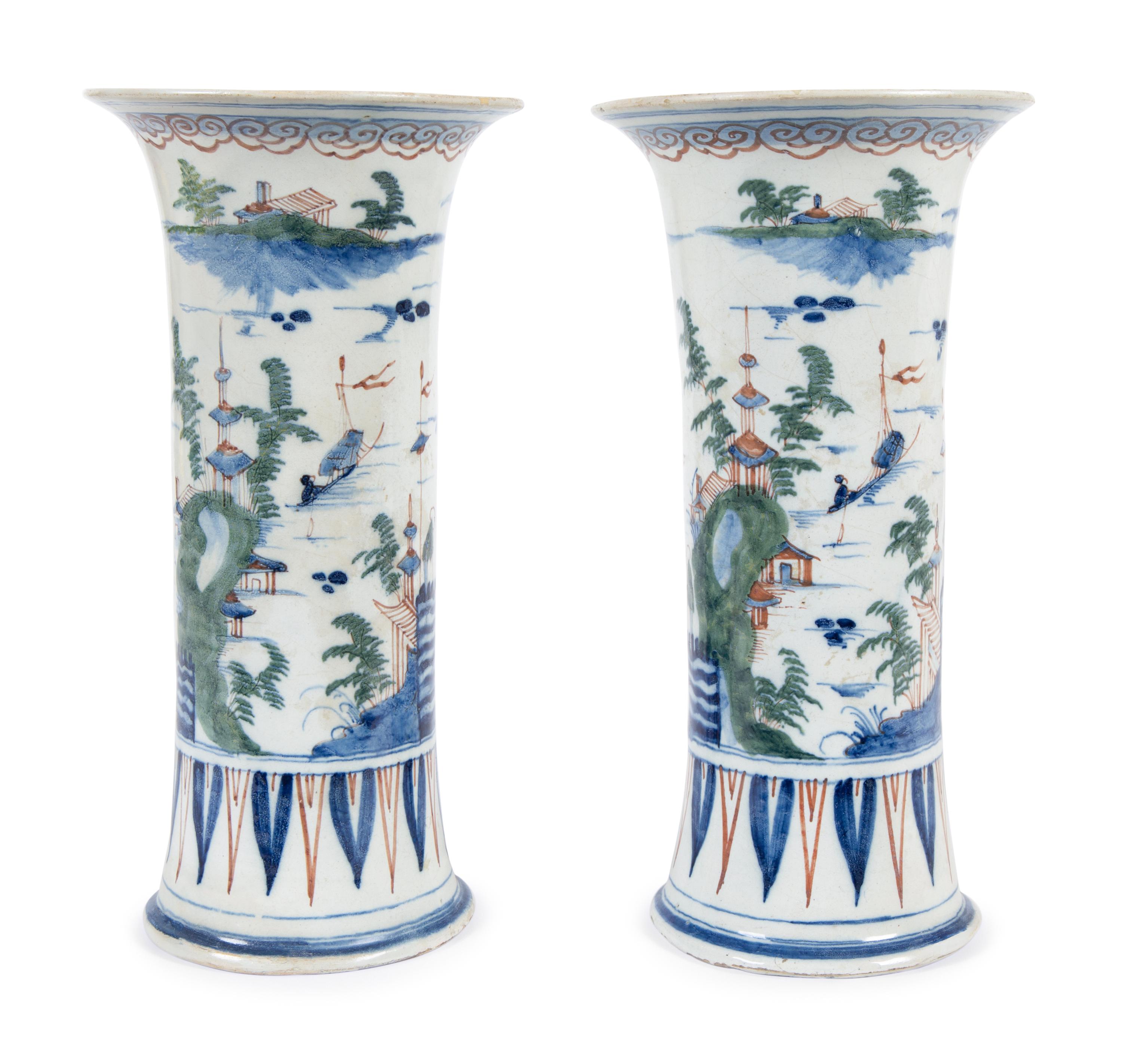 A Pair of Delftware Vases
