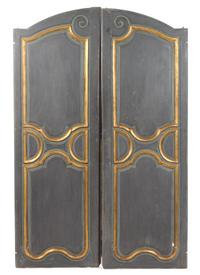 A Pair of French Painted and Parcel Gilt Doors Height 74 1/4 x width 24 1/2 inches. — 19TH CENTURY