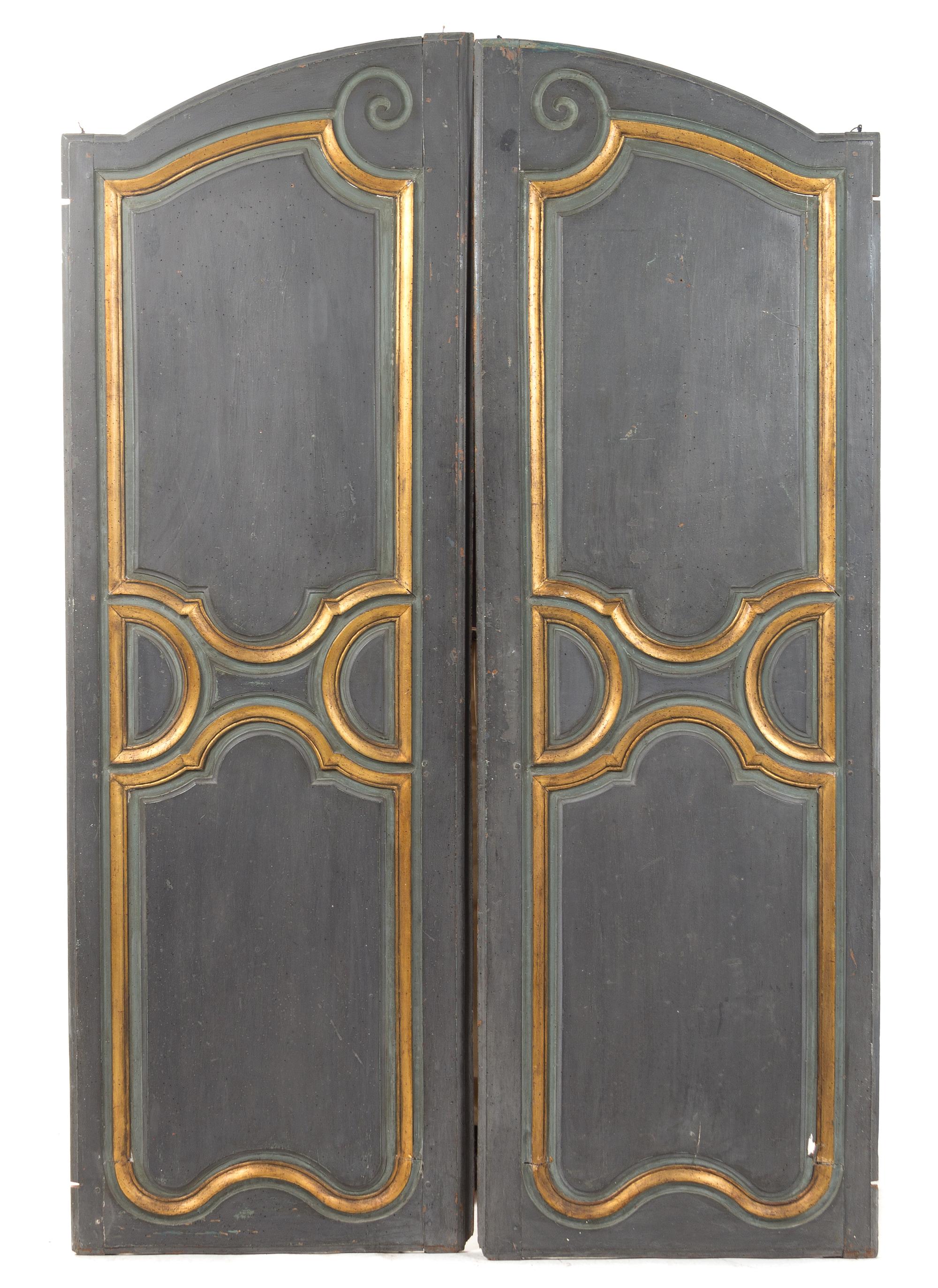 A Pair of French Painted and Parcel Gilt Doors Height 74 1/4 x width 24 1/2 inches. — 19TH CENTURY