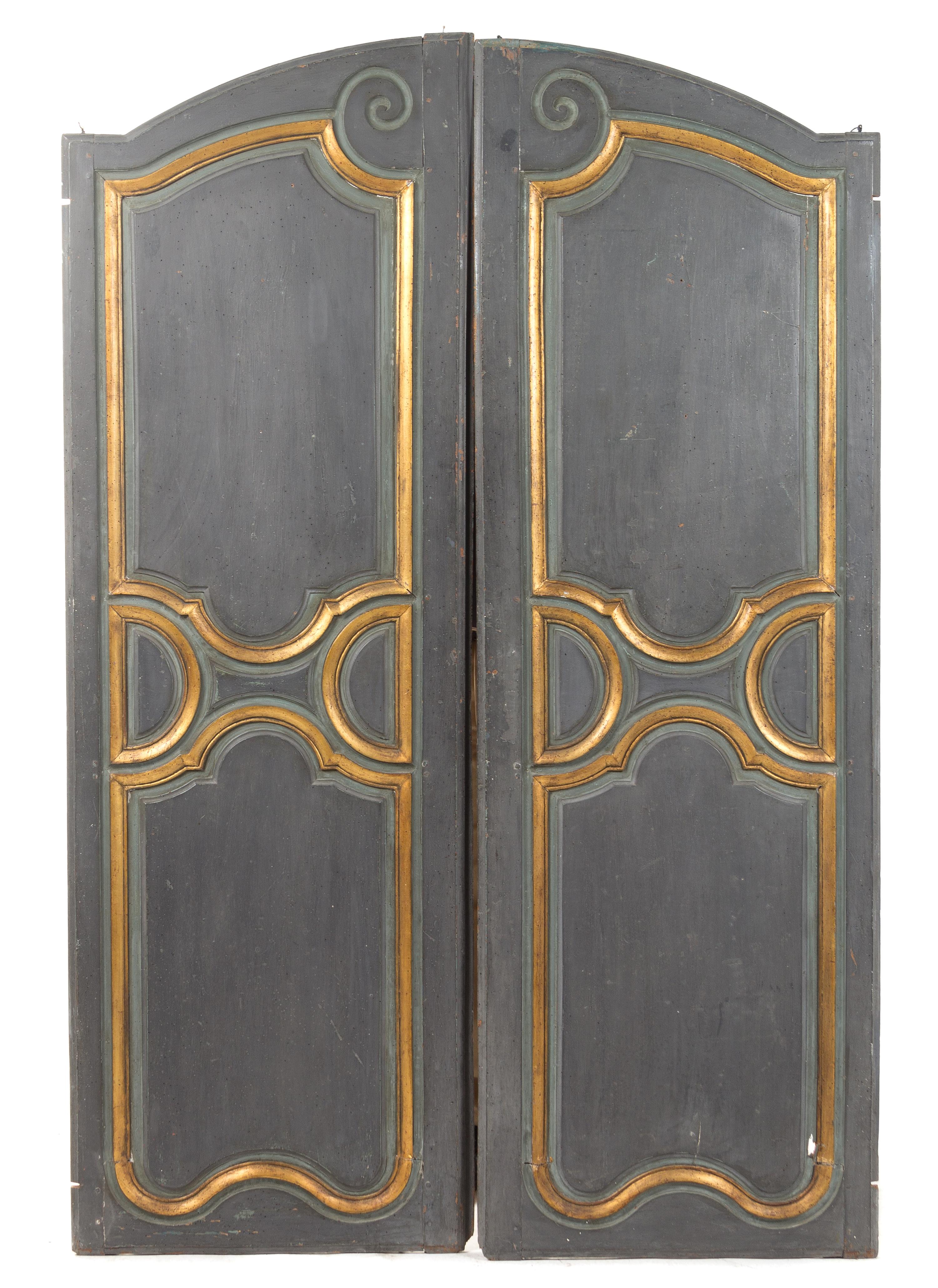 A Pair of French Painted and Parcel Gilt Doors Height 74 1/4 x width 24 1/2 inches. — 19TH CENTURY
