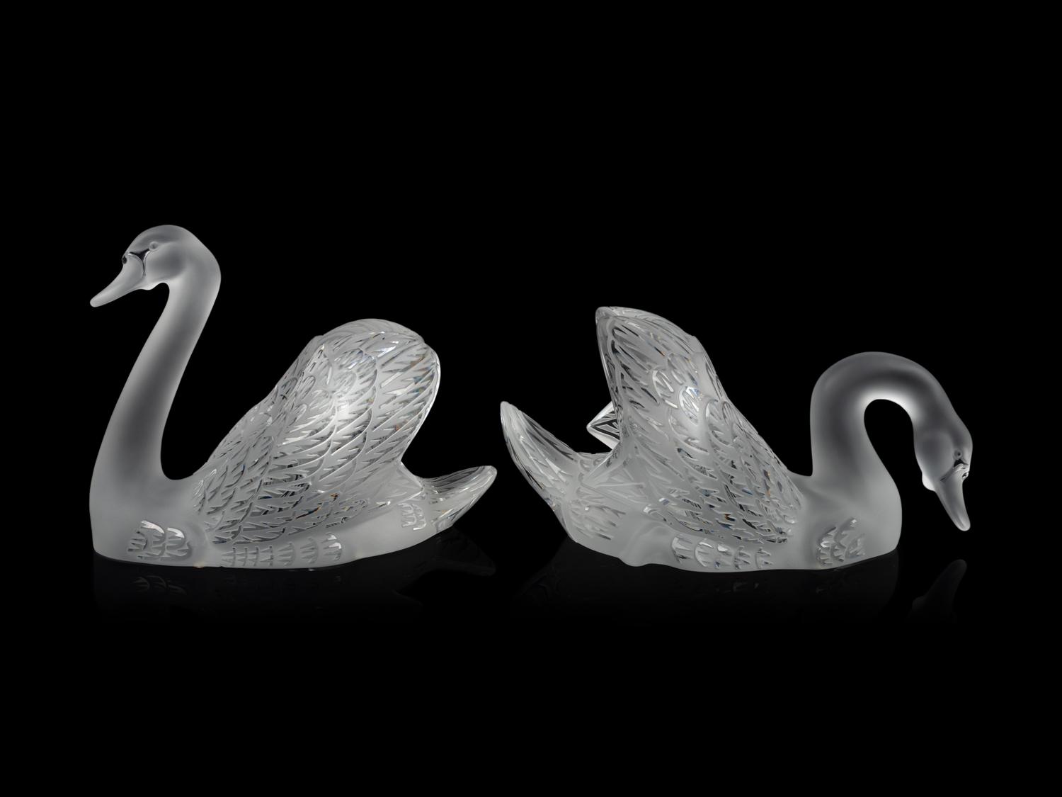 A Pair of Lalique Cygnes Sculptures