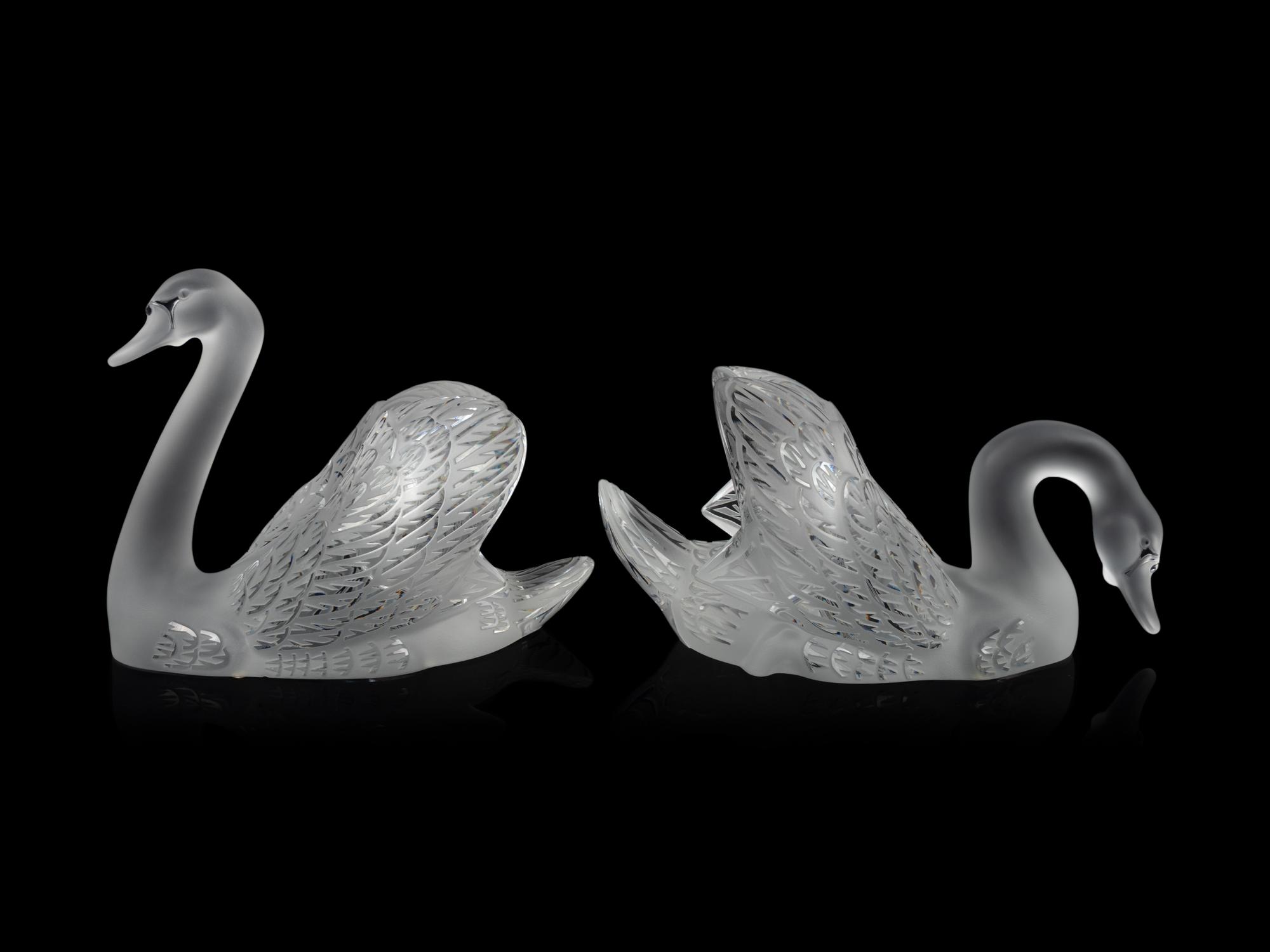 A Pair of Lalique Cygnes Sculptures