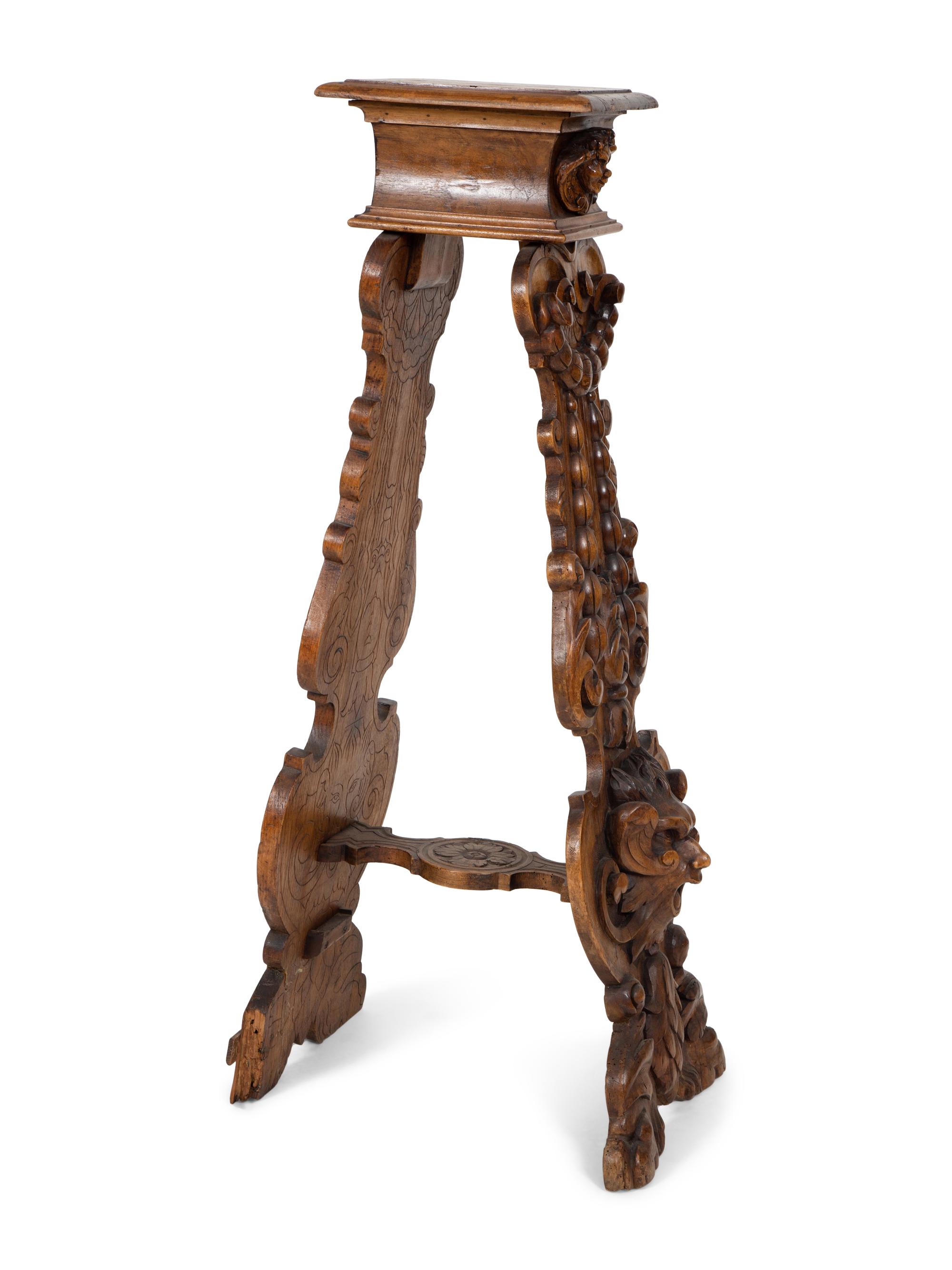An Italian Renaissance Revival Carved Oak Sgabello Pedestal
