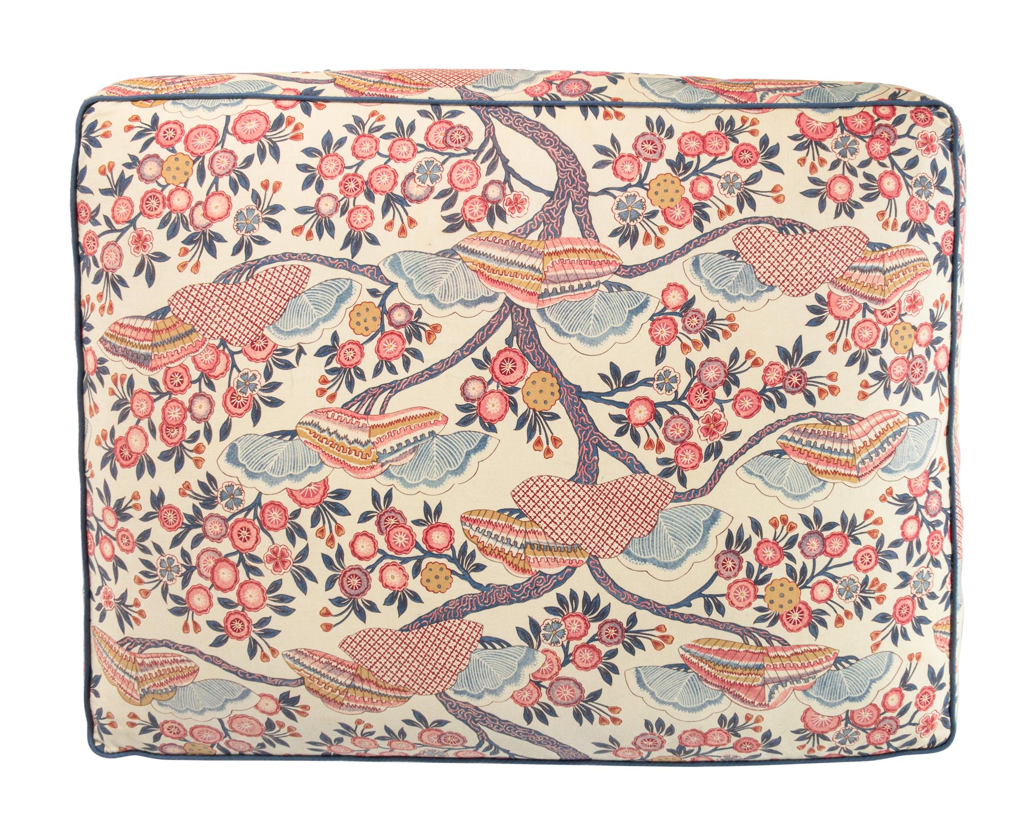 Two Contemporary Chintz-Upholstered Chairs with Ottoman