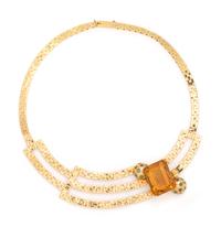 RETRO, YELLOW GOLD, CITRINE AND TURQUOISE NECKLACE
