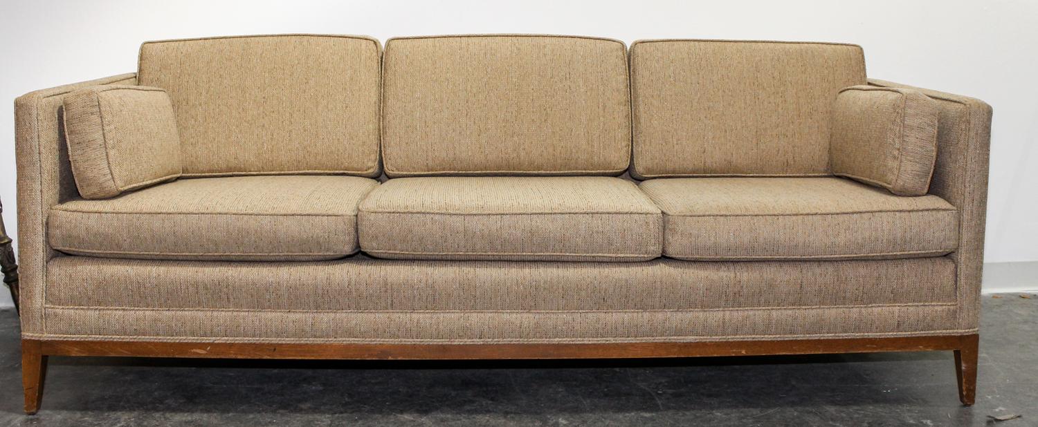 A Modern Upholstered Couch Height 30 1/4 x width 83 1/2 x depth 32 1/2 inches.