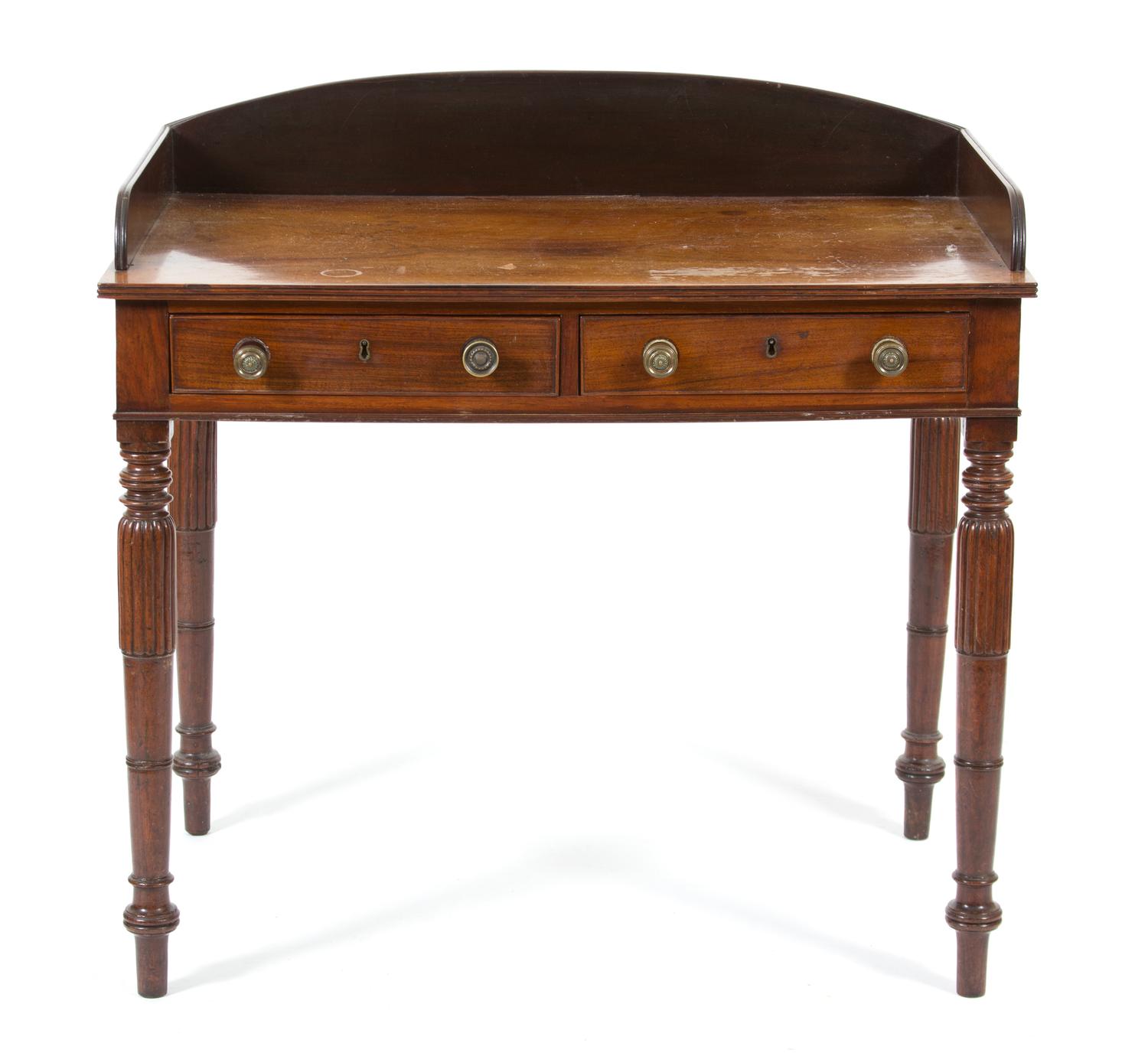 A Regency Style Mahogany Dressing Table Height 35 x width 36 1/4 x depth 23 inches. — 19TH CENTURY