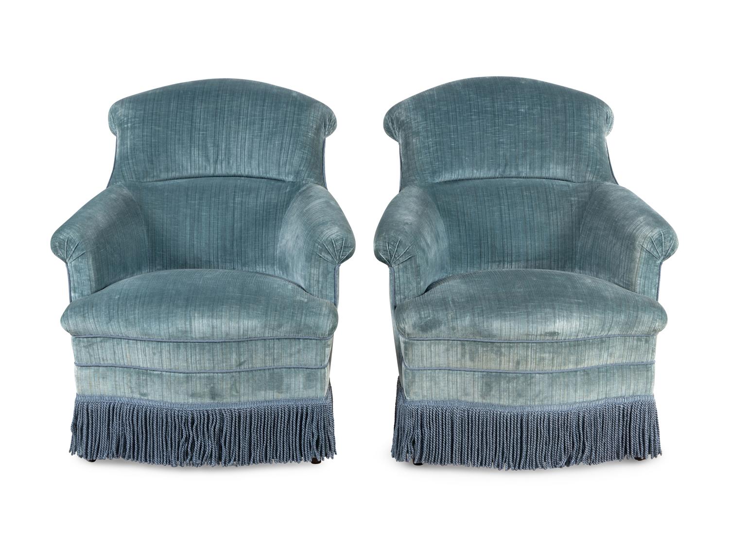 A Pair of Velvet-Upholstered Armchairs