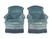 A Pair of Velvet-Upholstered Armchairs