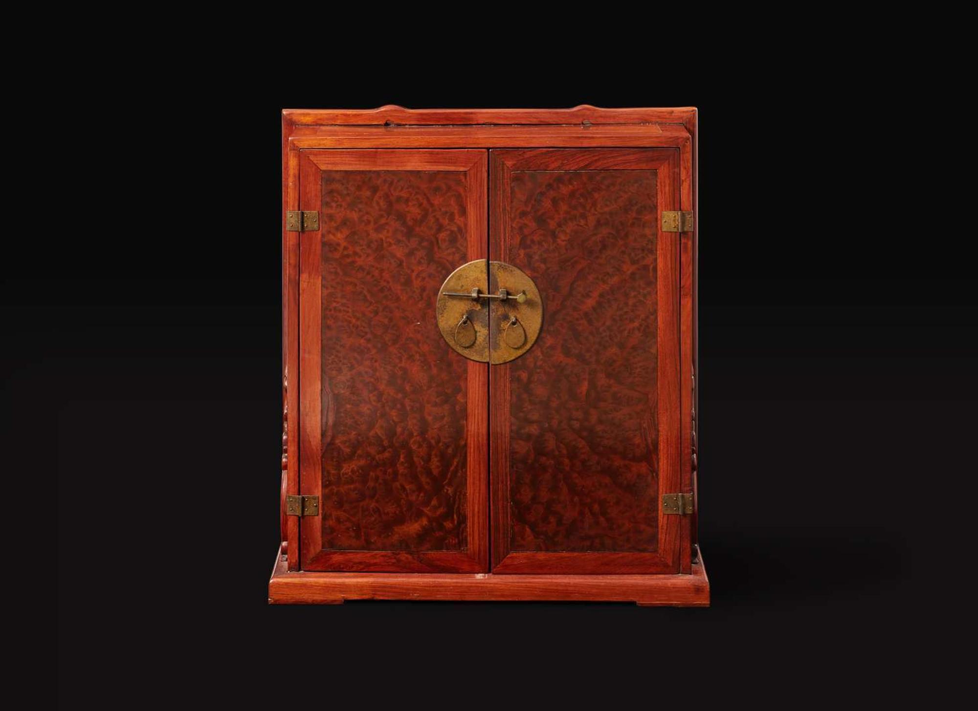 A huanghuali, huamu and mixed hardwoods travelling cabinet 黃花梨樺木及硬木箱