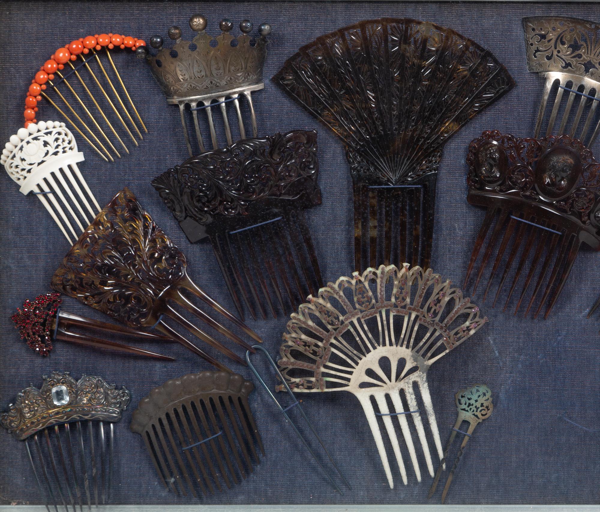 A Framed Group of Victorian Hair Combs