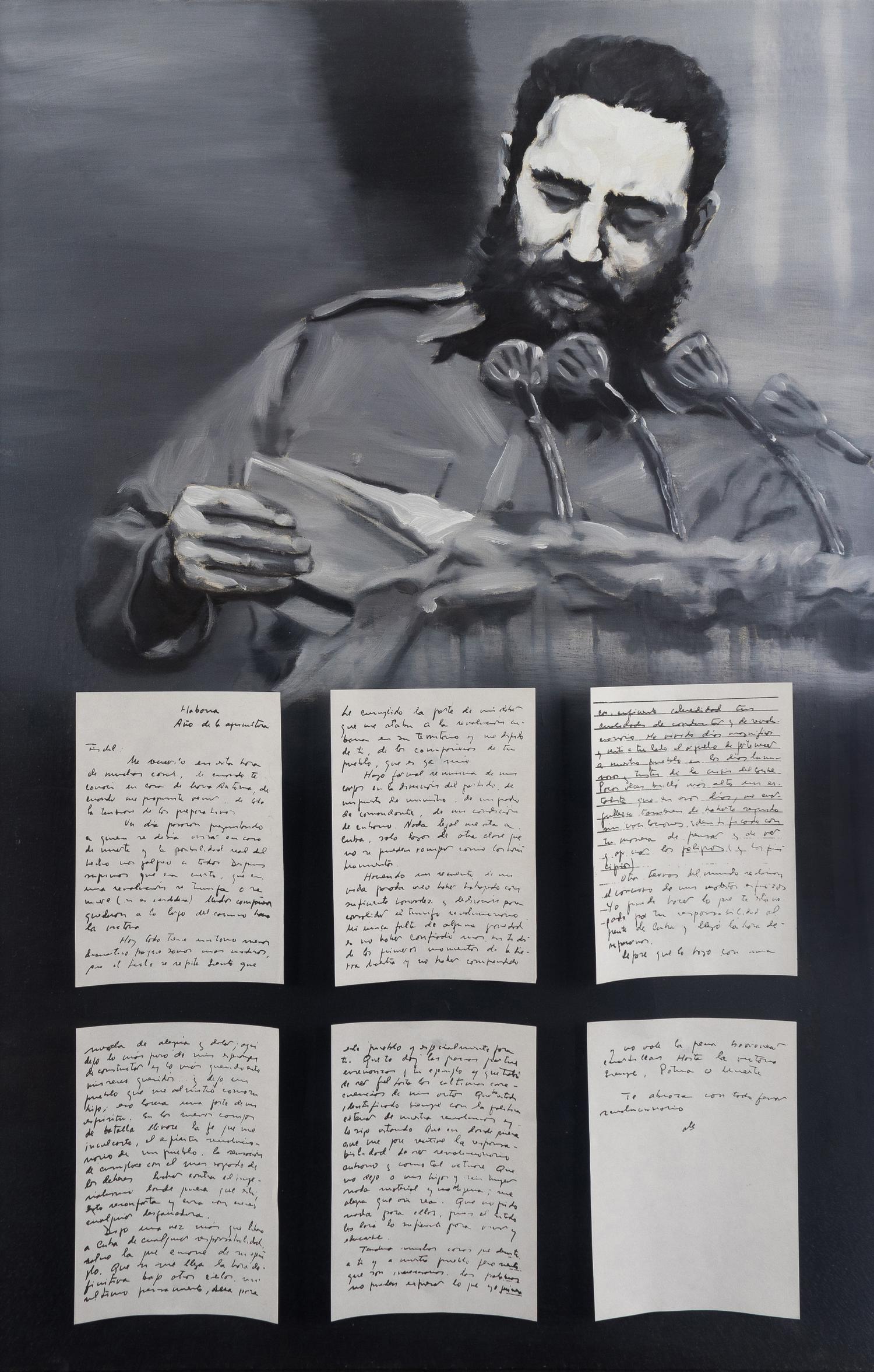 Fidel Castro reading letters sent to him by Che Guevara