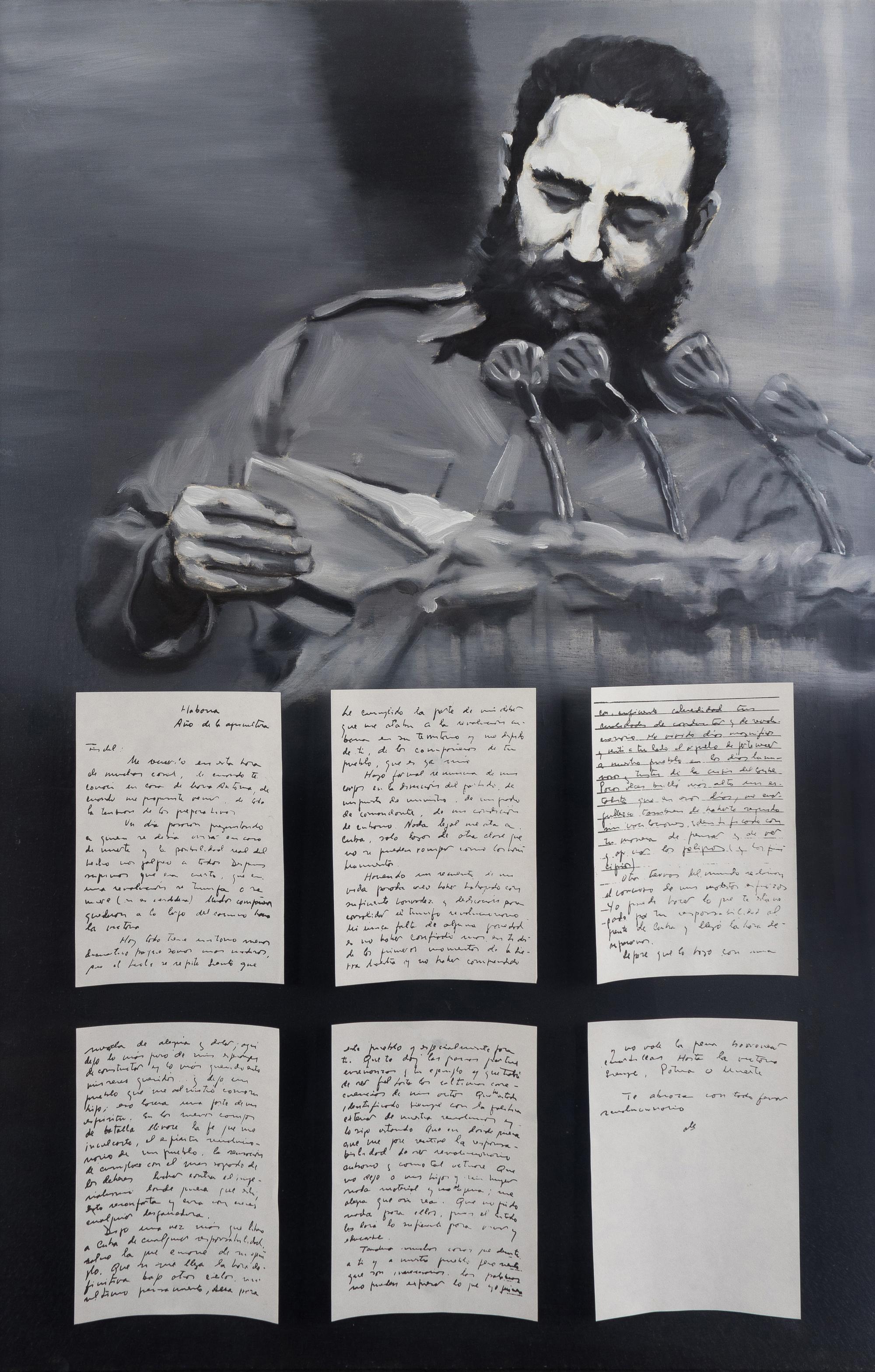 Fidel Castro reading letters sent to him by Che Guevara