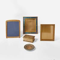 Tiffany Studios (American, active 1878-1932) and Louis C. Tiffany Furnaces, Inc. (American, active 1920-1928) A Group of Five Gilt Bronze, Brass or Glass Table Items, New York, NY, early 20th century