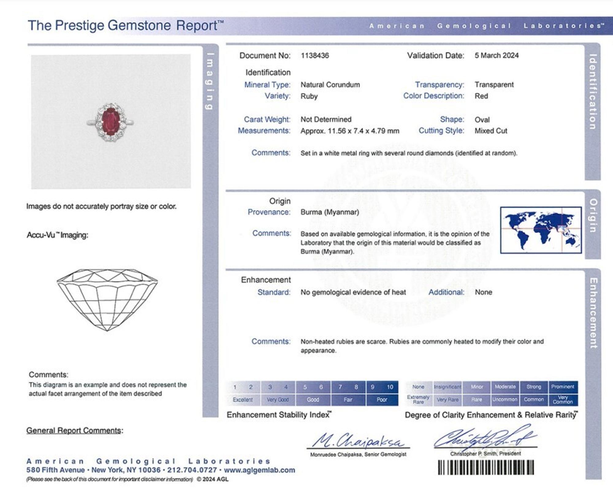 UNHEATED BURMESE RUBY AND DIAMOND RING