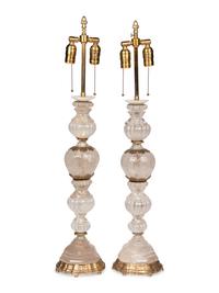 A Pair of Gilt Metal Mounted Rock Crystal Table Lamps