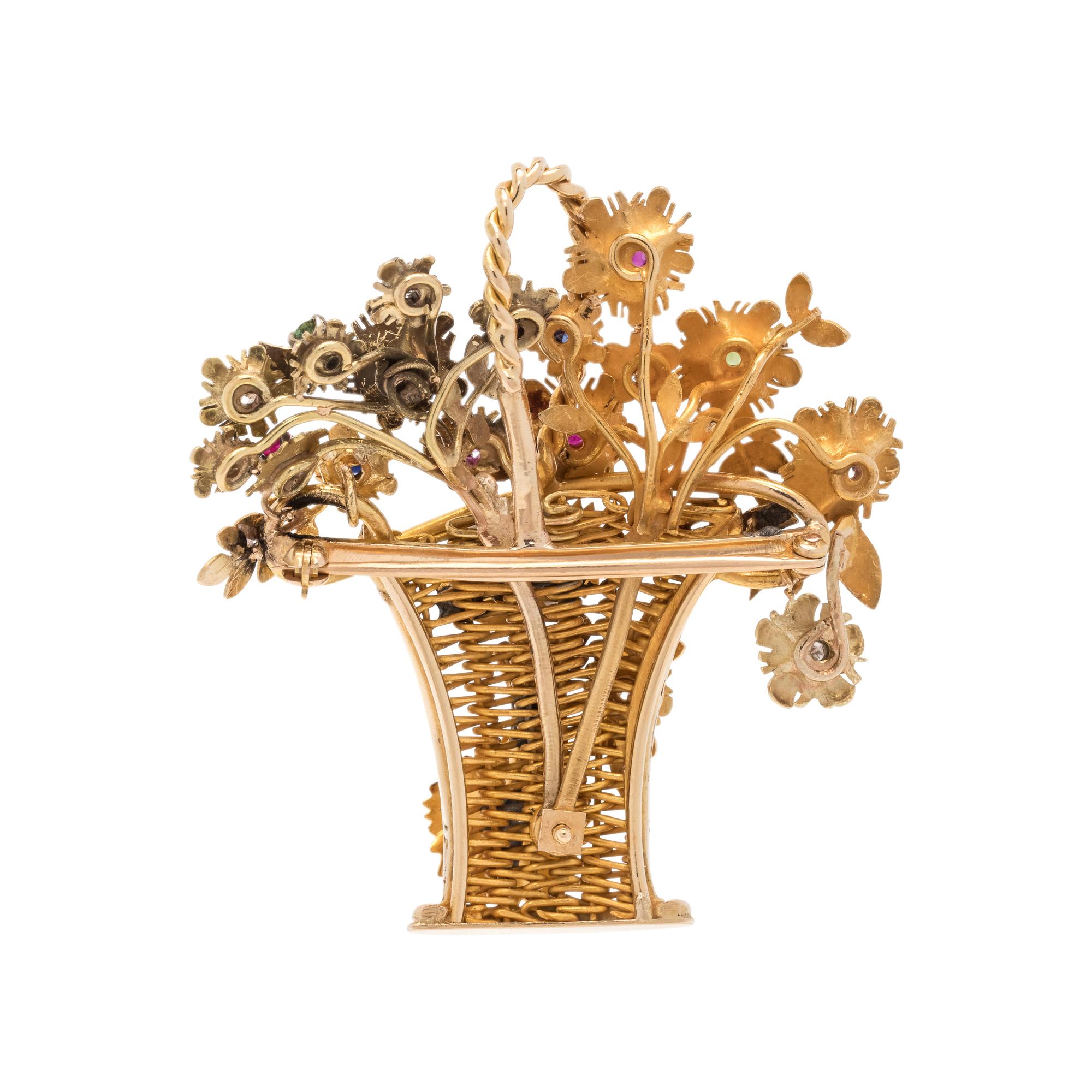 YELLOW GOLD, DIAMOND AND MULTIGEM GIARDINETTO BROOCH