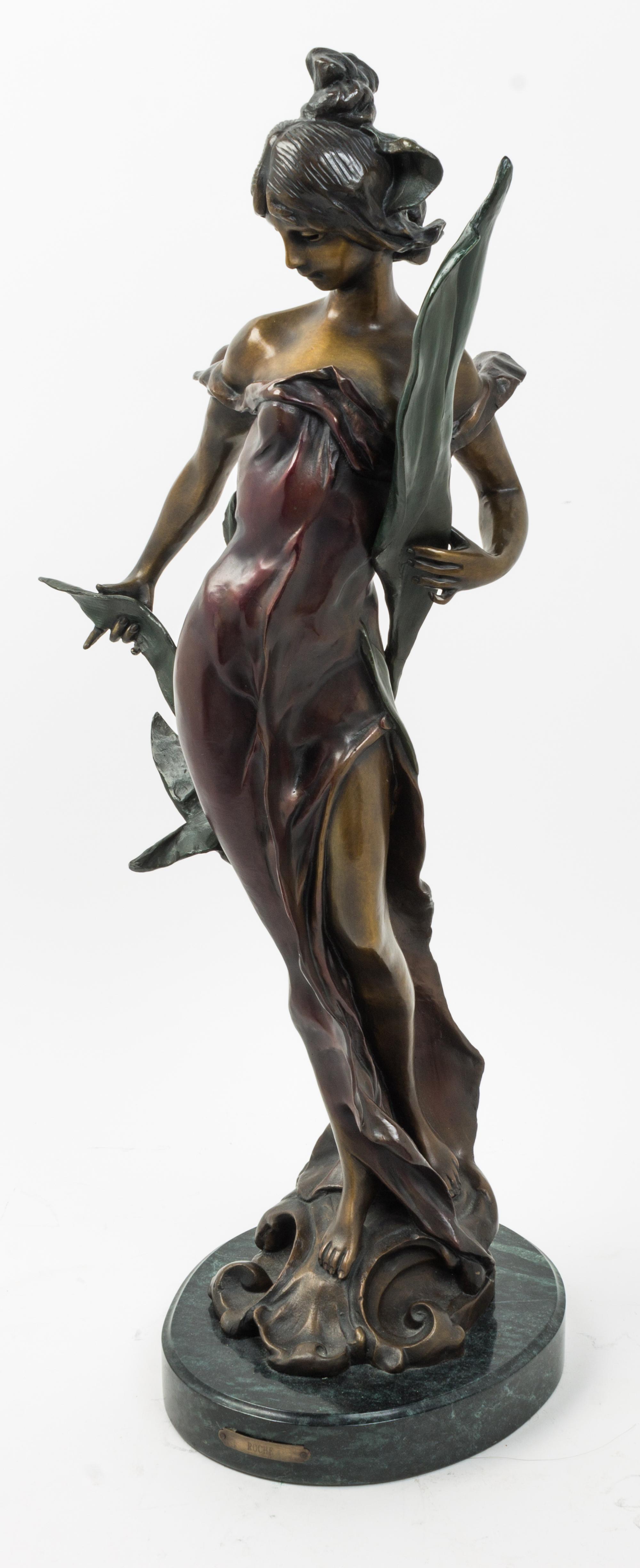 An Art Nouveau Style Bronze Figure, R. Roche Height 25 1/2 inches. — SECOND HALF 20TH CENTURY