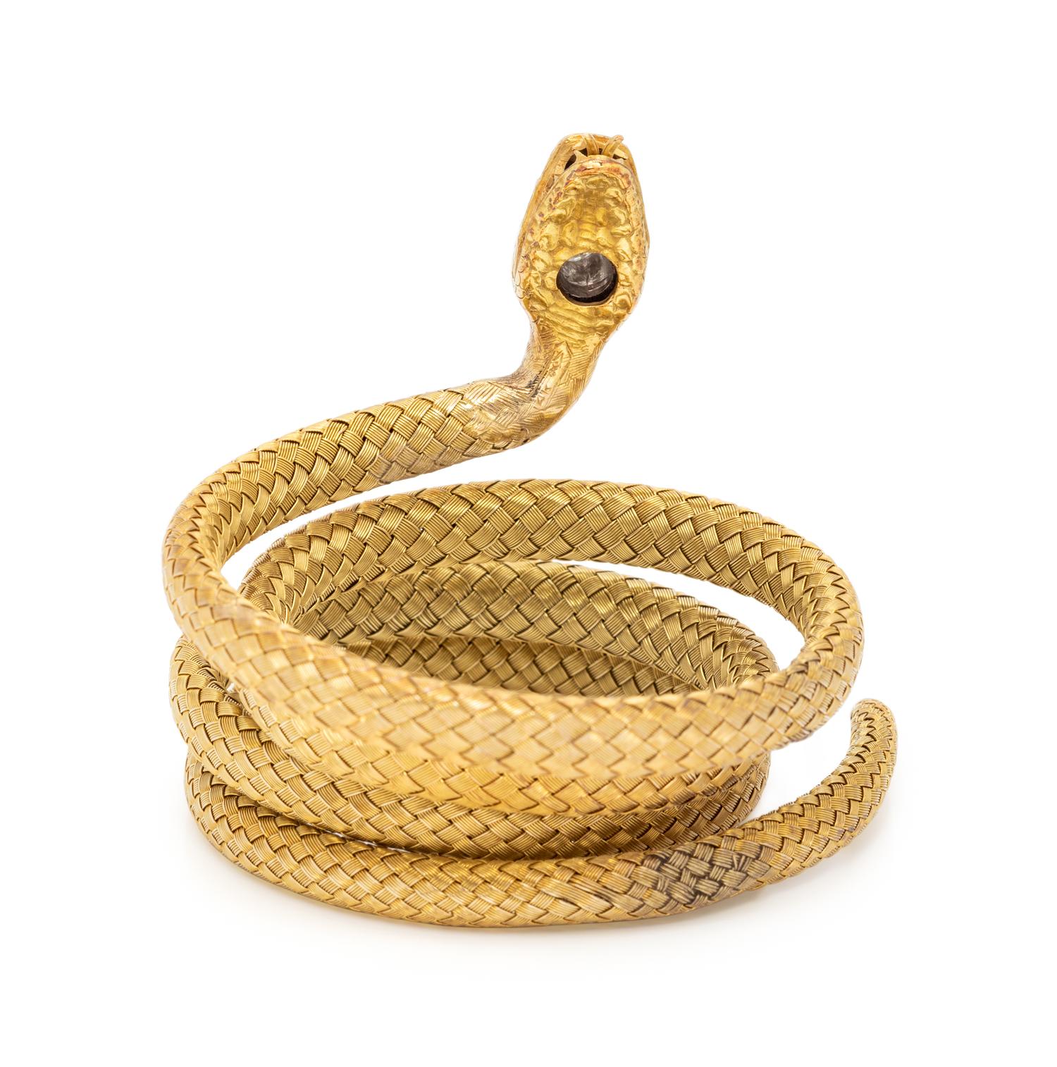 YELLOW GOLD AND DIAMOND SNAKE BRACELET