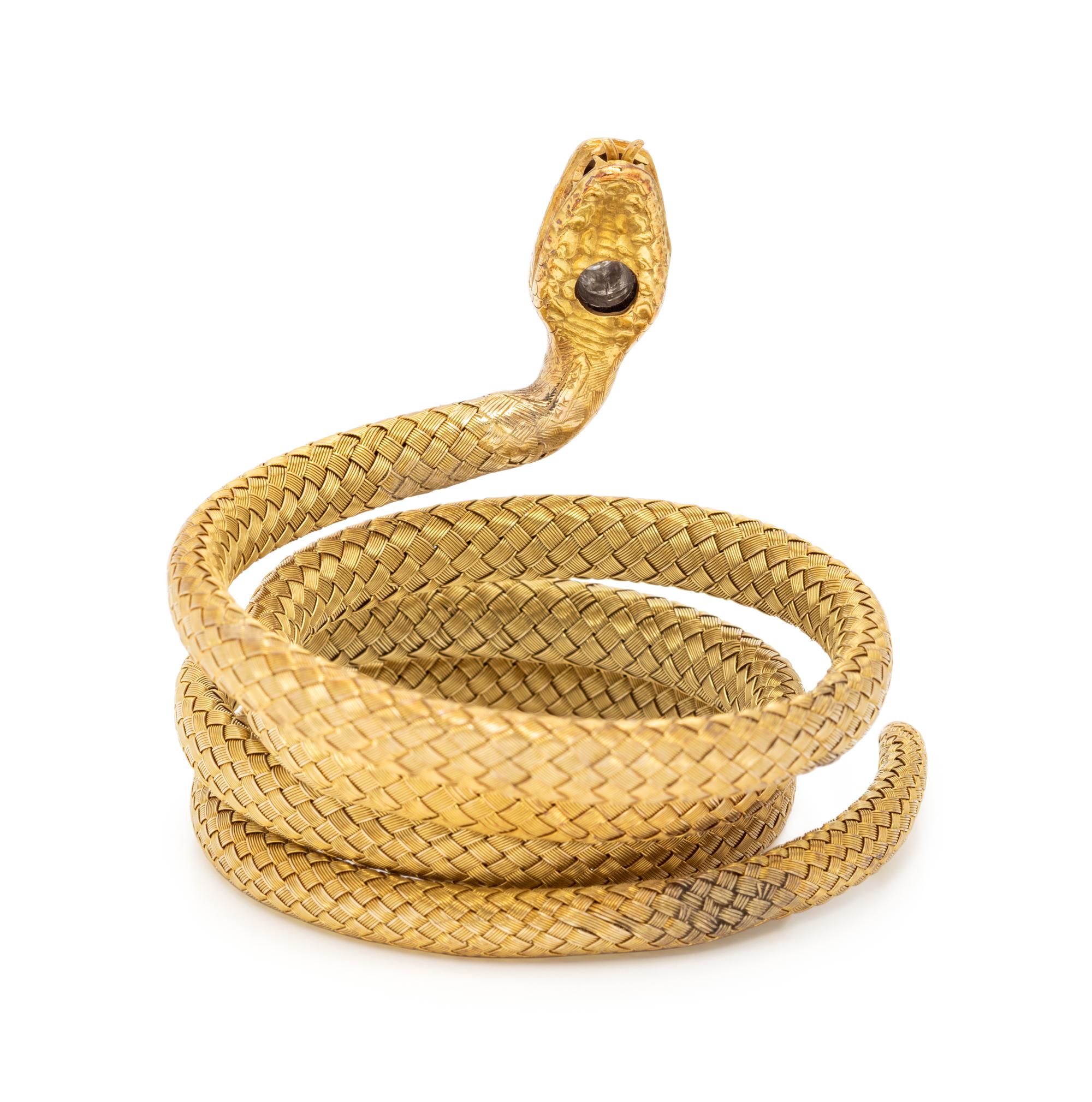 YELLOW GOLD AND DIAMOND SNAKE BRACELET
