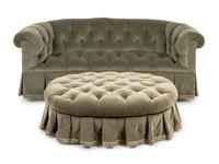 A Green Velvet Button Tufted Sofa and Ottoman