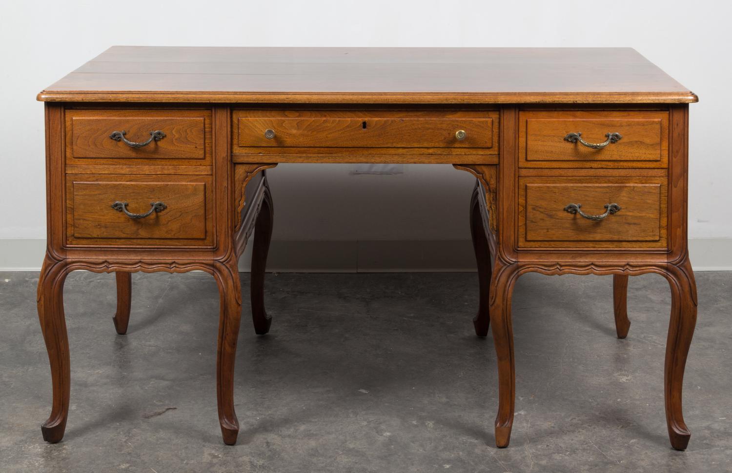 A Louis XV Style Walnut Bureau Plat Height 30 1/2 x width 54 x depth 27 inches. — FIRST HALF 20TH CENTURY