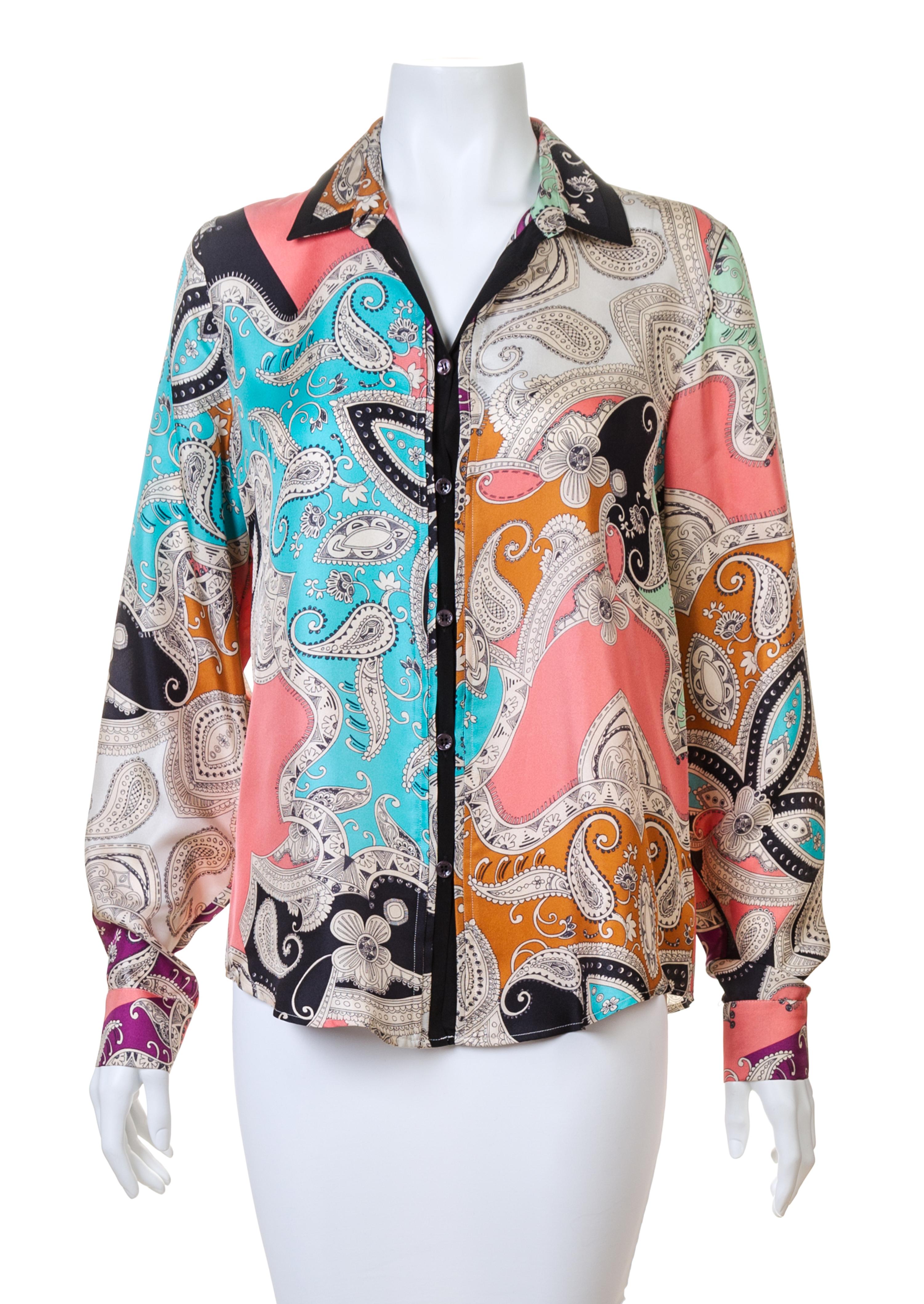 An Etro Multicolor Silk Blouse, Size 44.