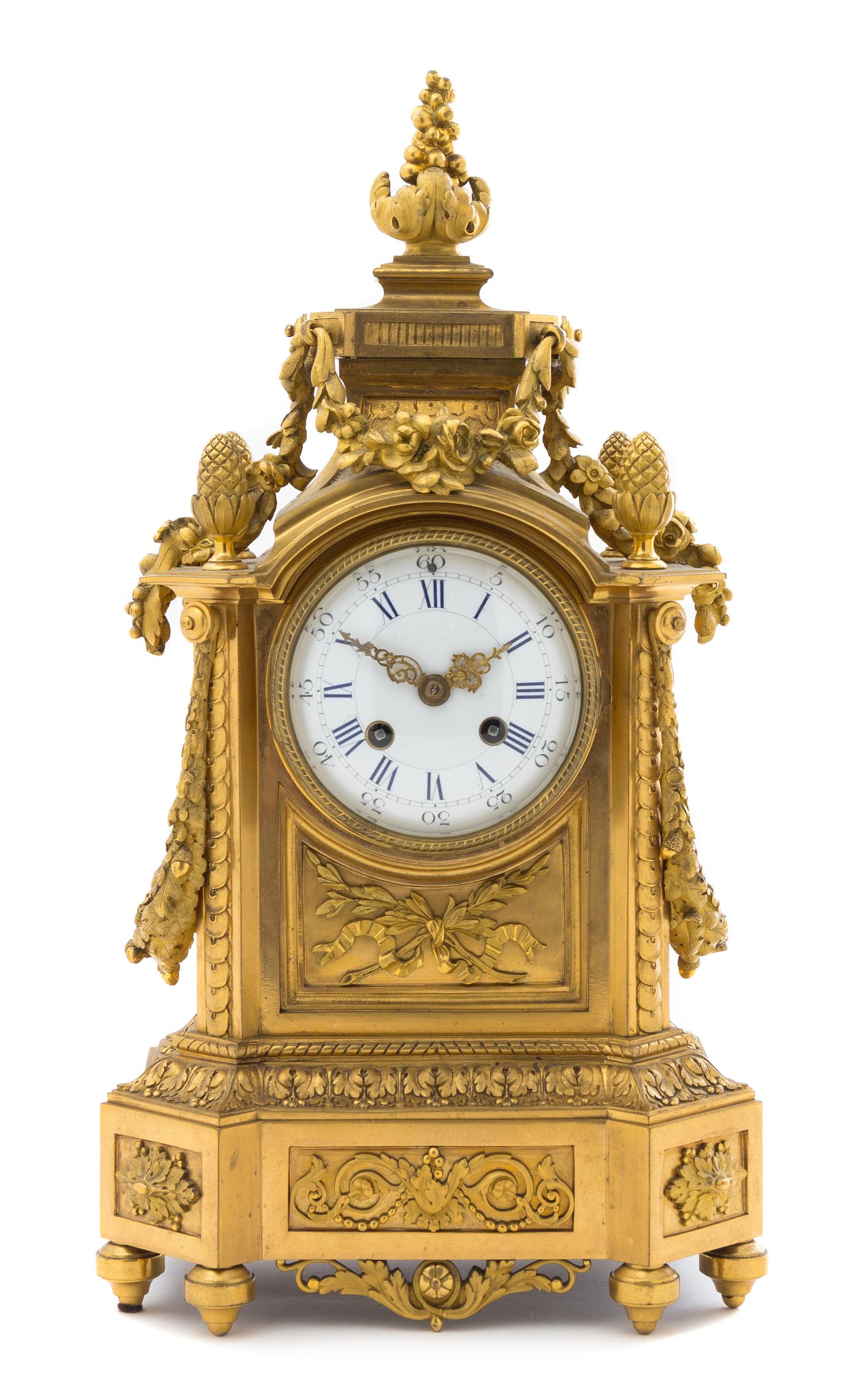 A Louis XVI Style Gilt Bronze Mantel Clock Height 16 1/2 inches. — JAPY FRERES, 19TH/20TH CENTURY