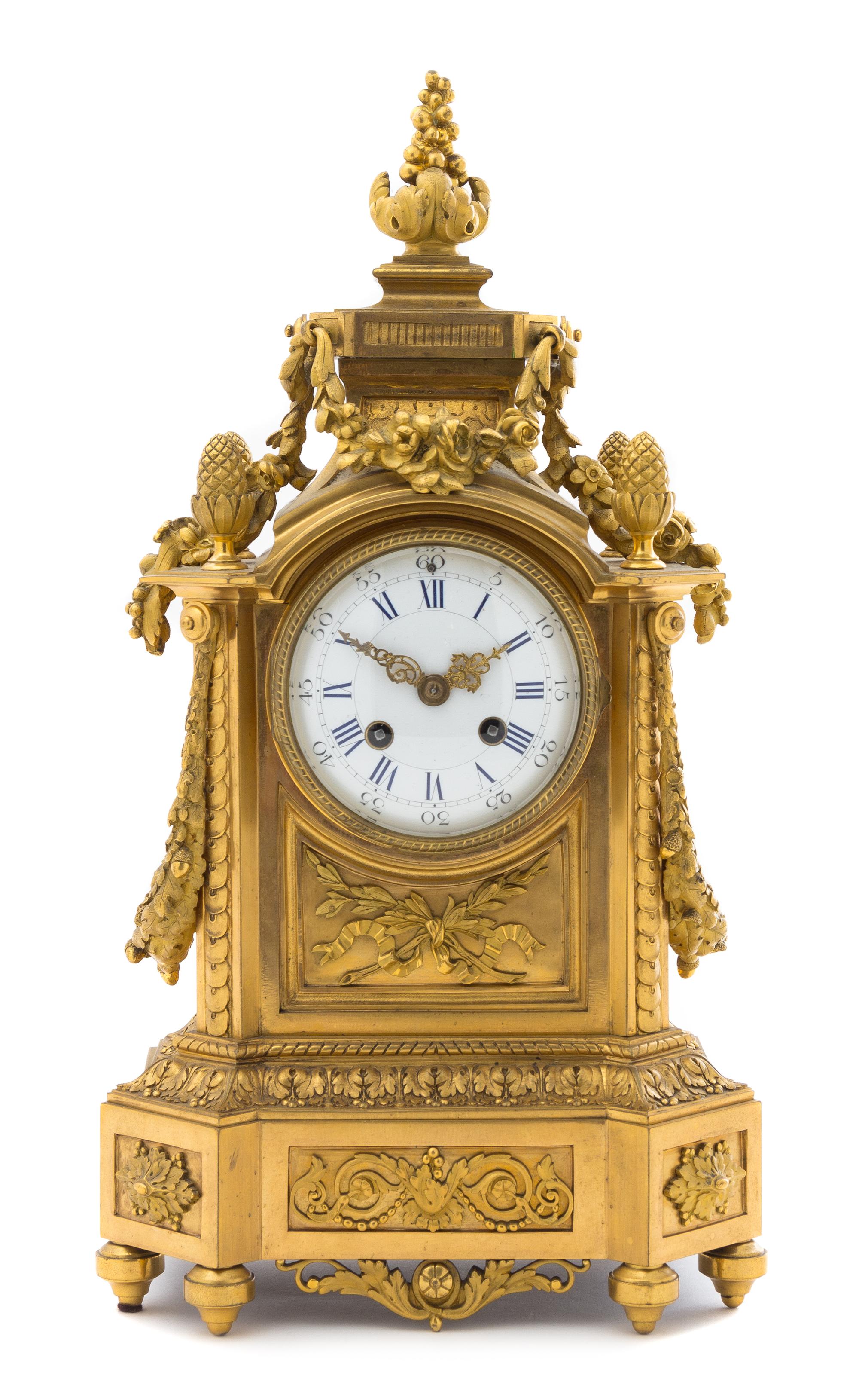 A Louis XVI Style Gilt Bronze Mantel Clock Height 16 1/2 inches. — JAPY FRERES, 19TH/20TH CENTURY
