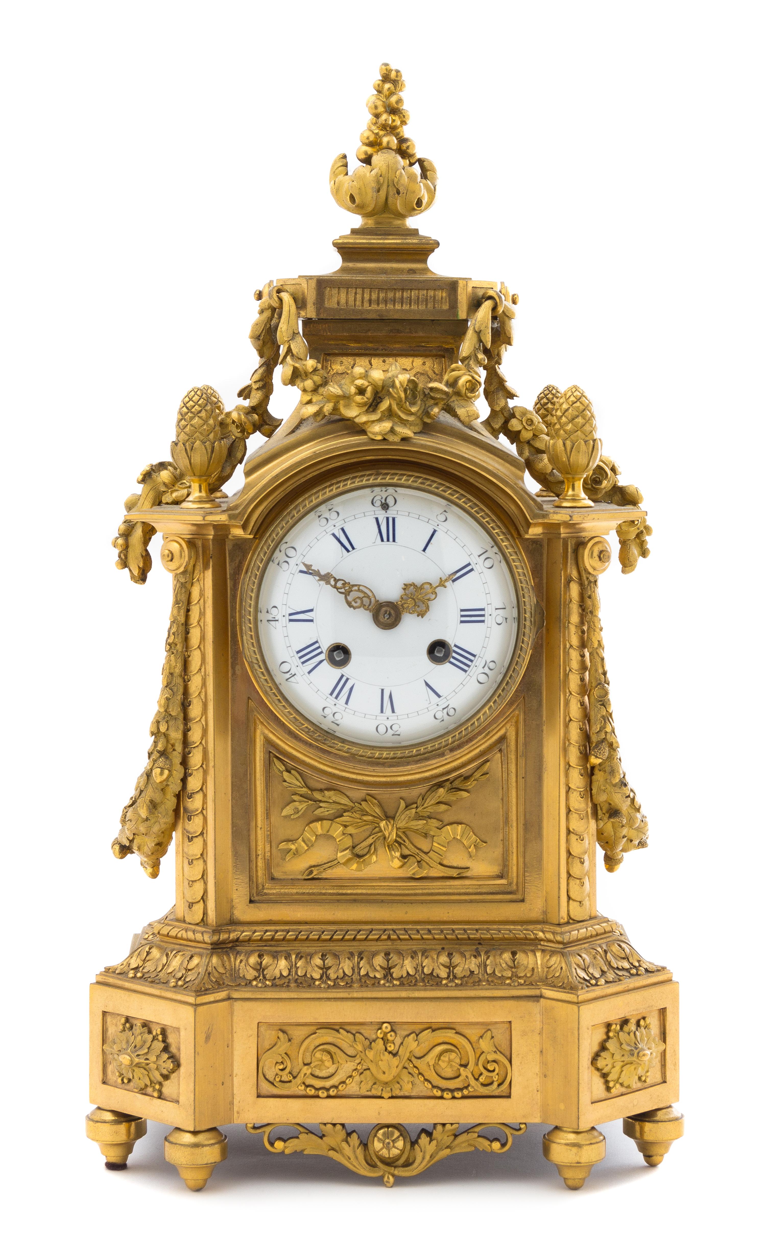 A Louis XVI Style Gilt Bronze Mantel Clock Height 16 1/2 inches. — JAPY FRERES, 19TH/20TH CENTURY