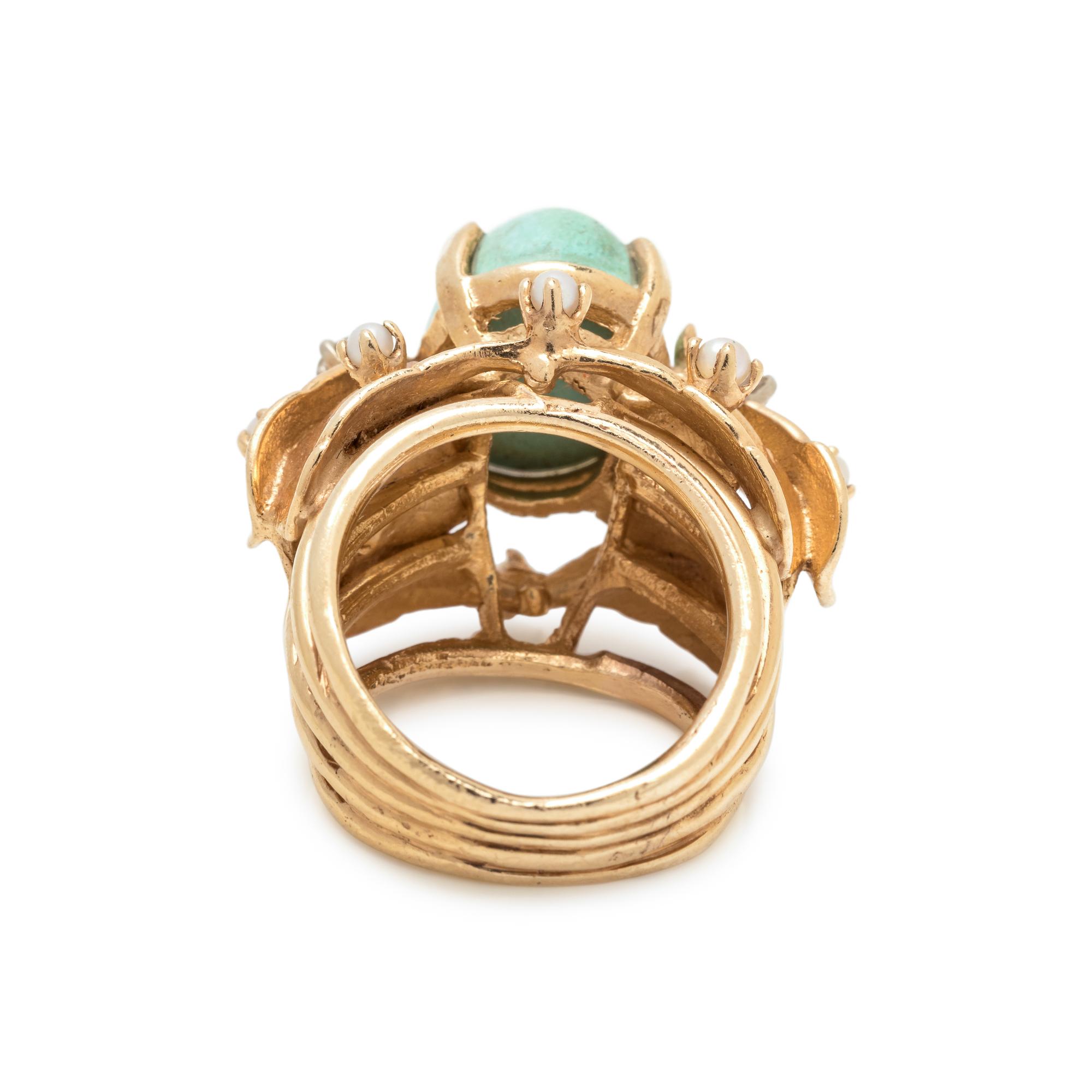 SYNTHETIC TURQUOISE, DIAMOND AND SEED PEARL RING
