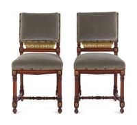 A Pair of Continental Gilt Bronze Mounted Walnut Side Chairs