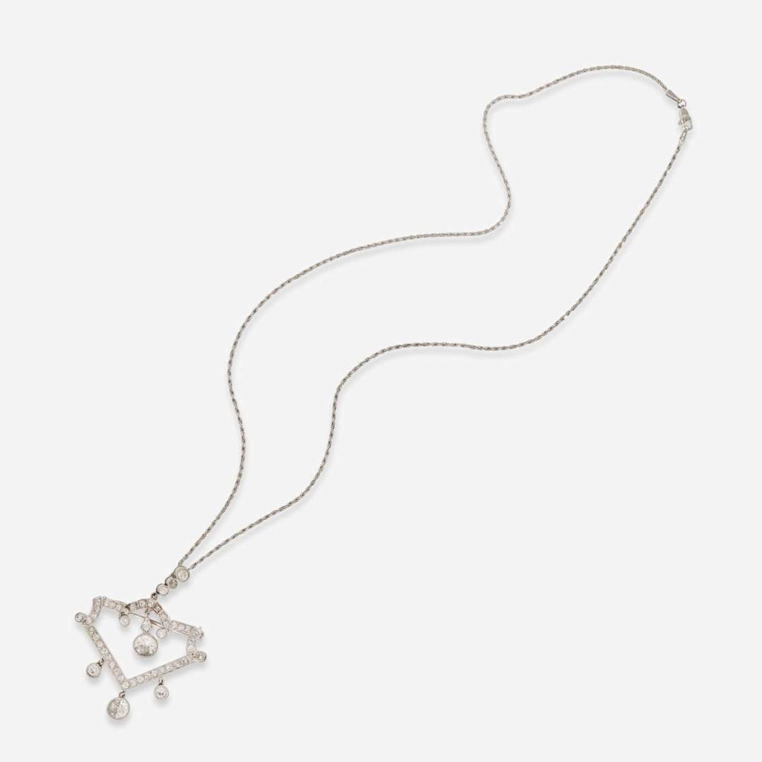 An Art Deco Platinum, Diamond, and 14K White Gold Necklace