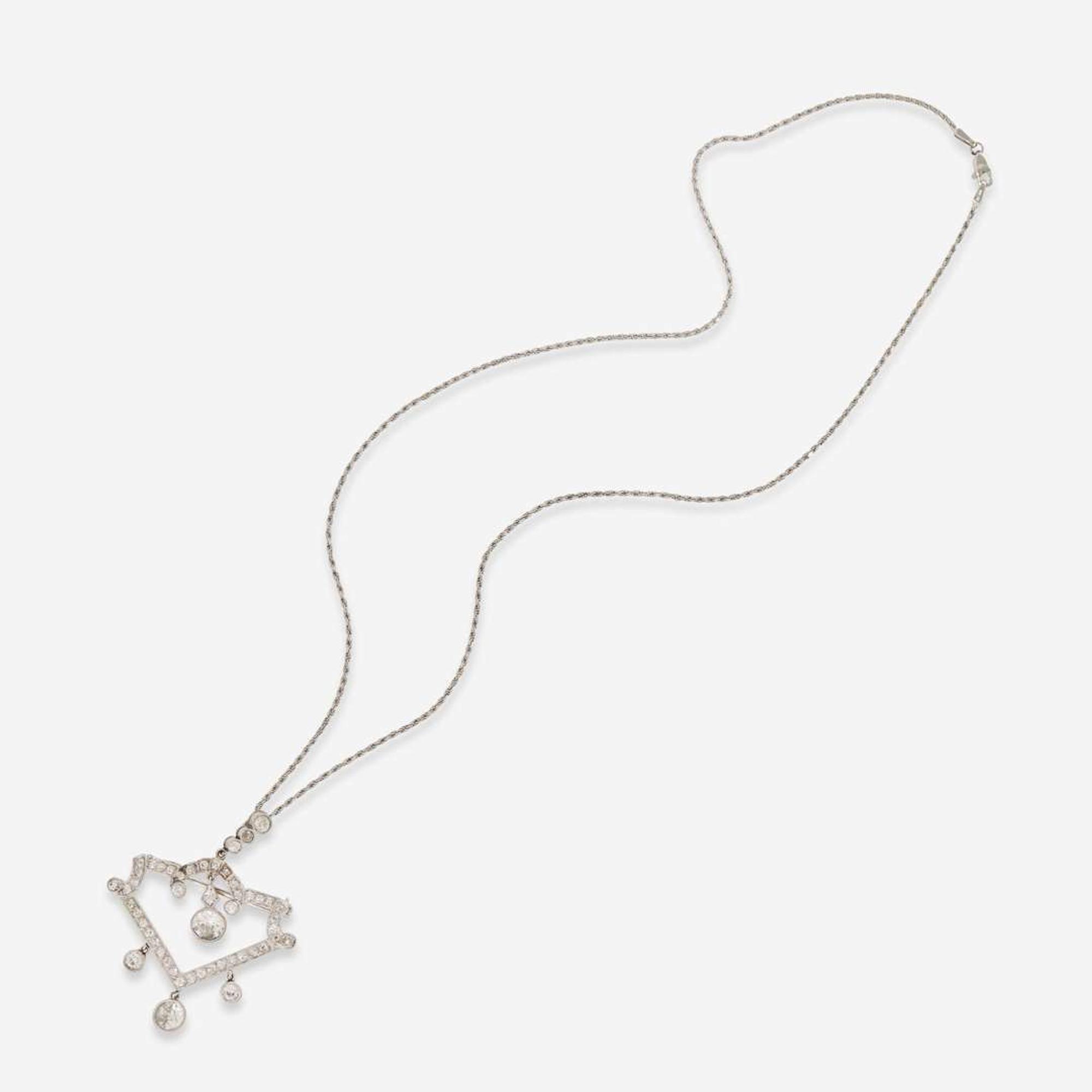 An Art Deco Platinum, Diamond, and 14K White Gold Necklace