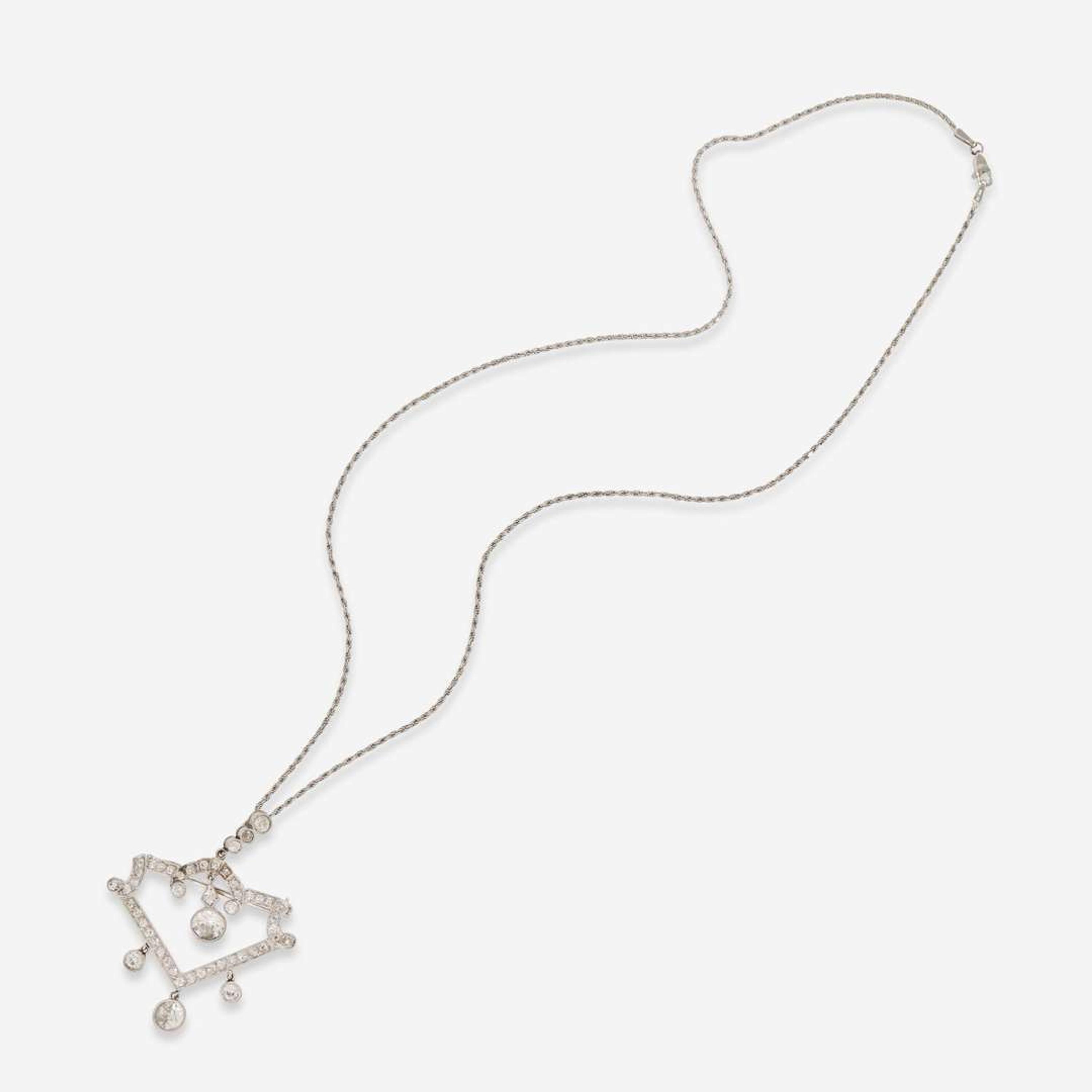 An Art Deco Platinum, Diamond, and 14K White Gold Necklace