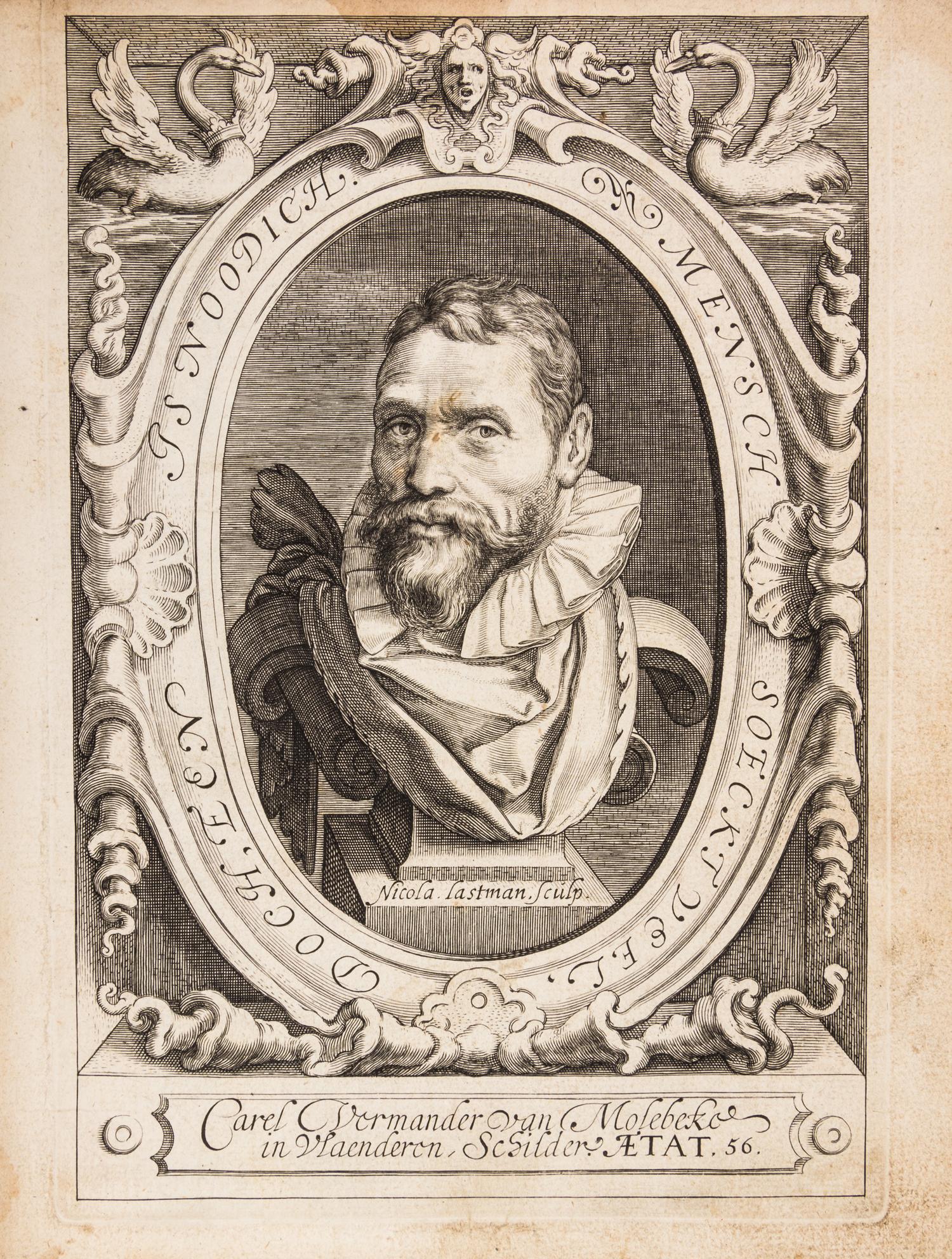 MANDER, CAREL VAN. Het Schilder-Boeck... Amsterdam, 1616-1618. 6 parts in one. Important work of 175 biographies of European painters.