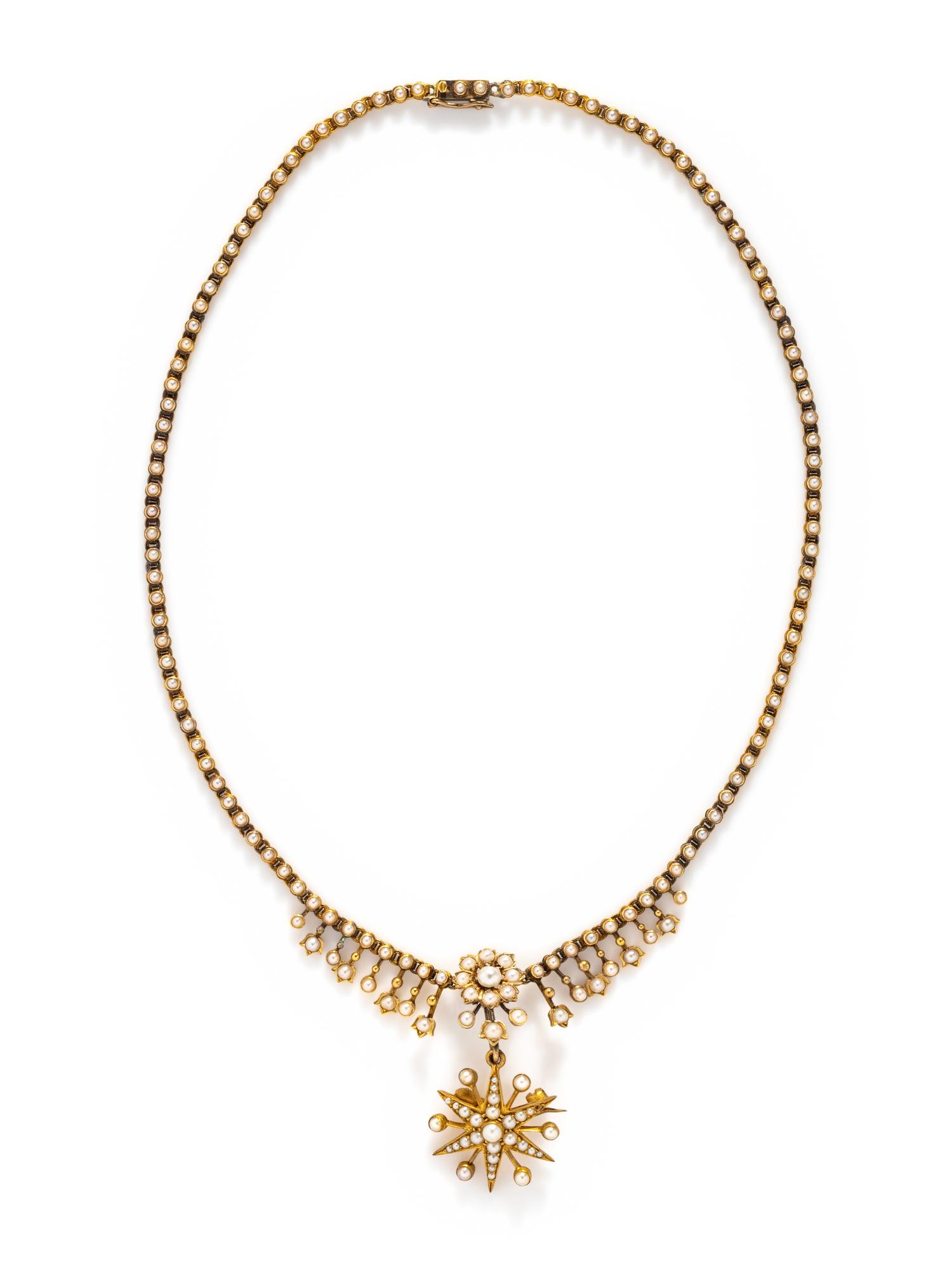 VICTORIAN, YELLOW GOLD AND SEED PEARL NECKLACE