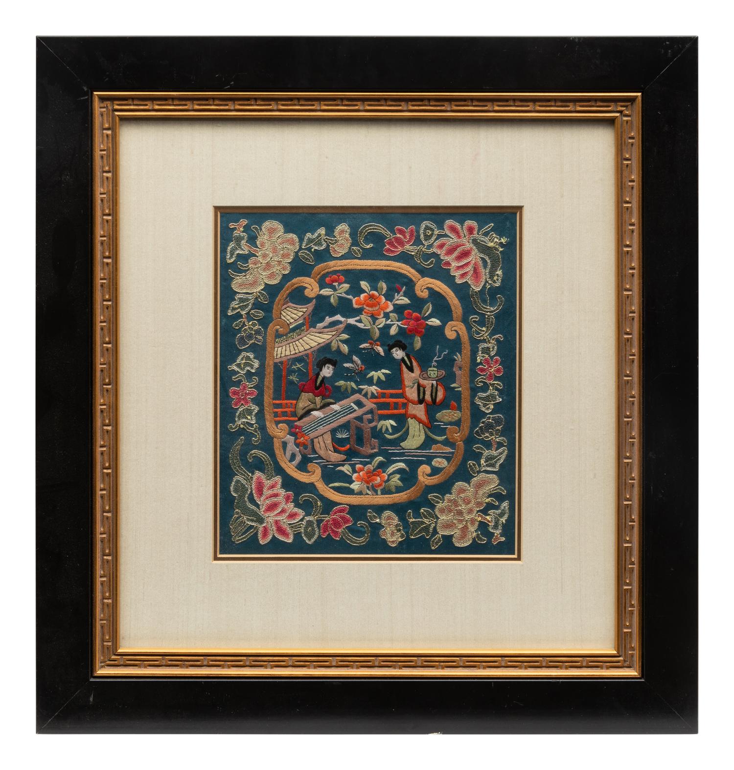 Eight Chinese Embroidered Silk Panels