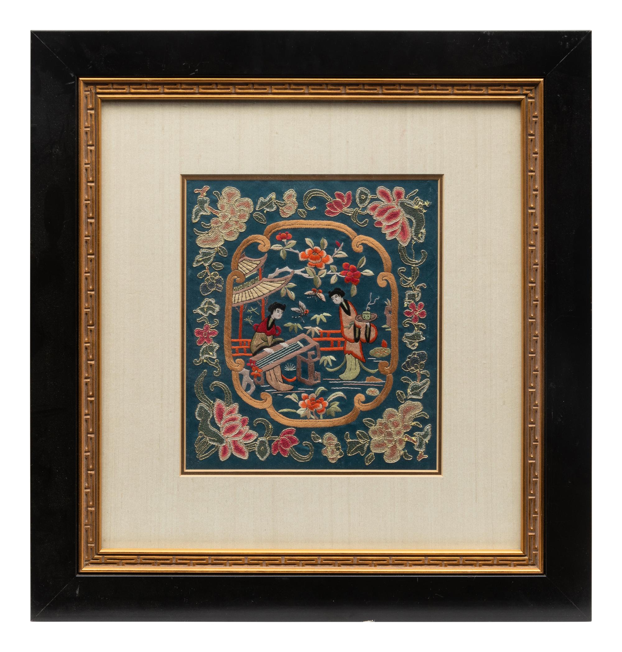Eight Chinese Embroidered Silk Panels